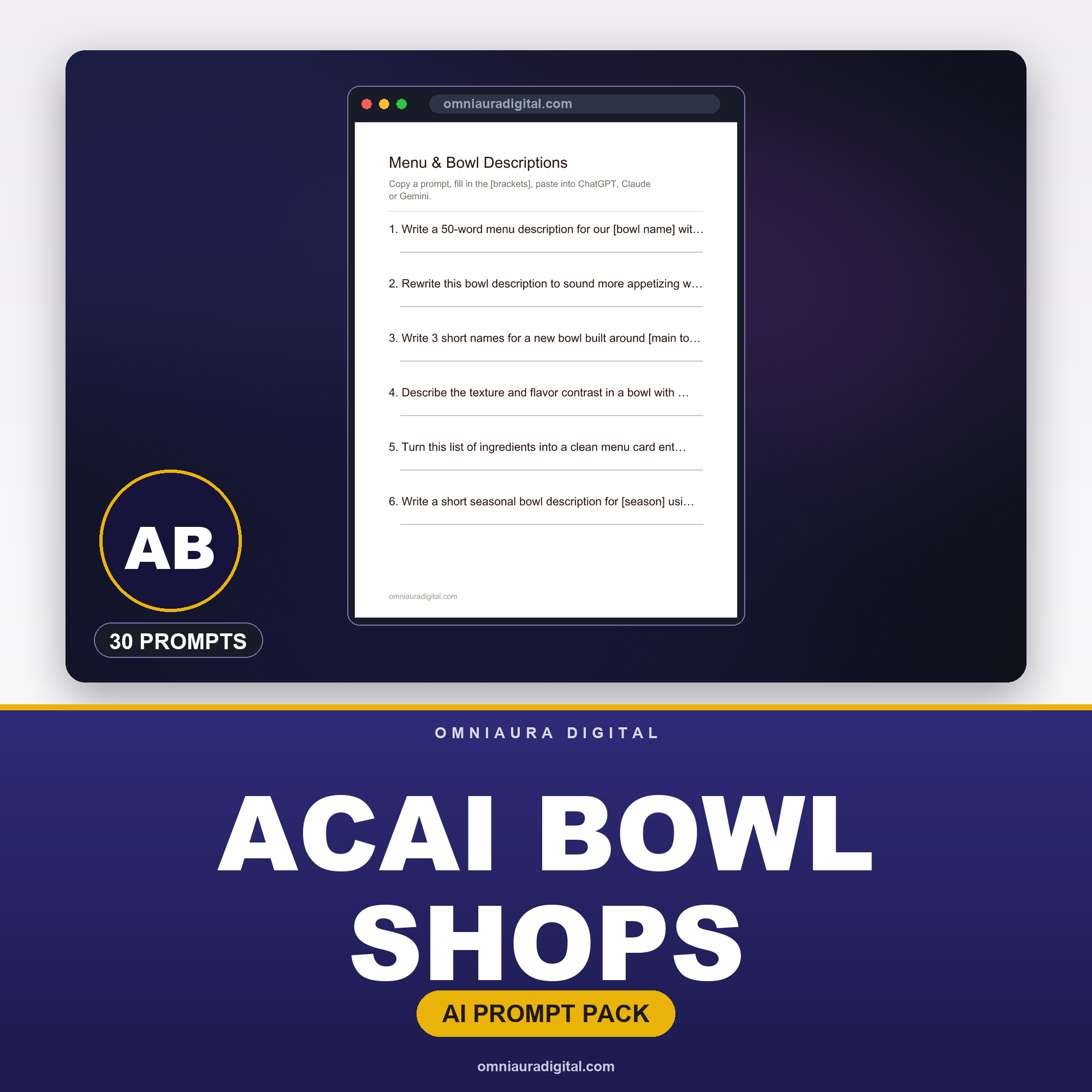 AI Prompt Pack for Acai Bowl Shops — ChatGPT, Claude & Gemini