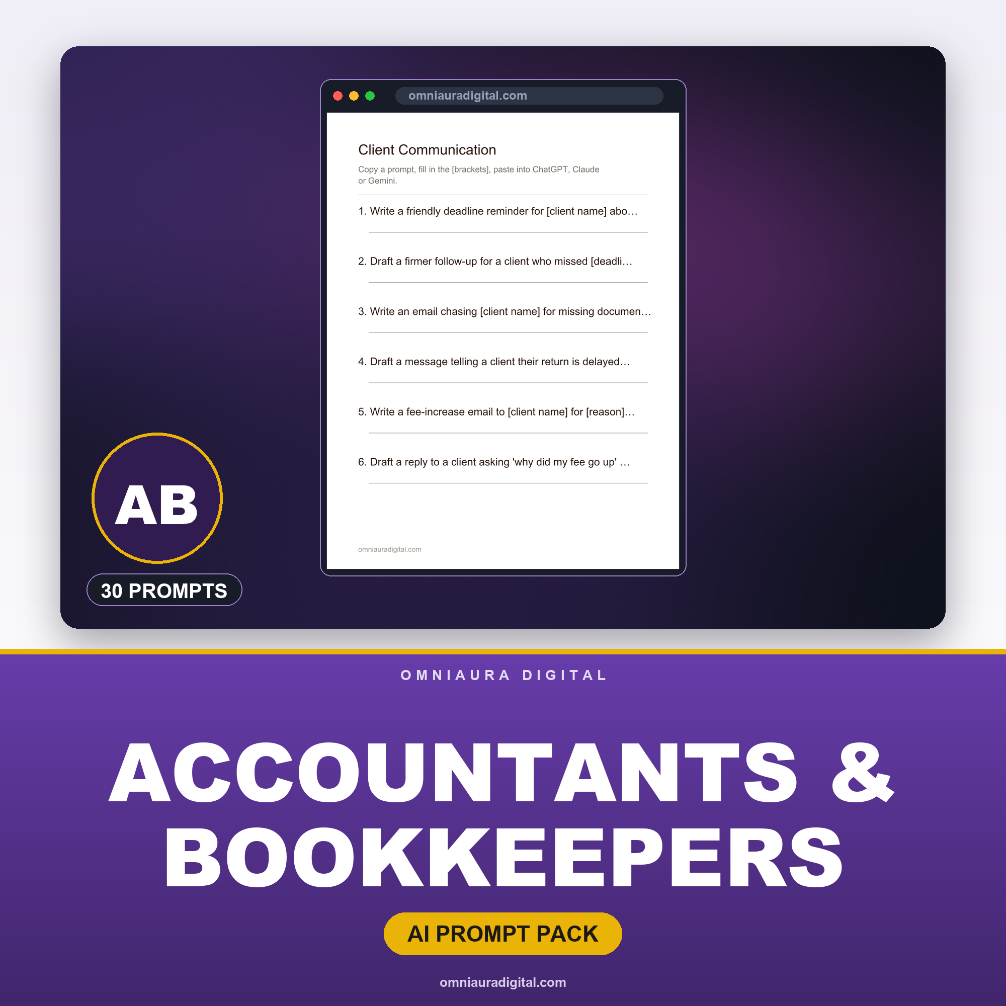 AI Prompt Pack for Accountants & Bookkeepers — ChatGPT, Claude & Gemini