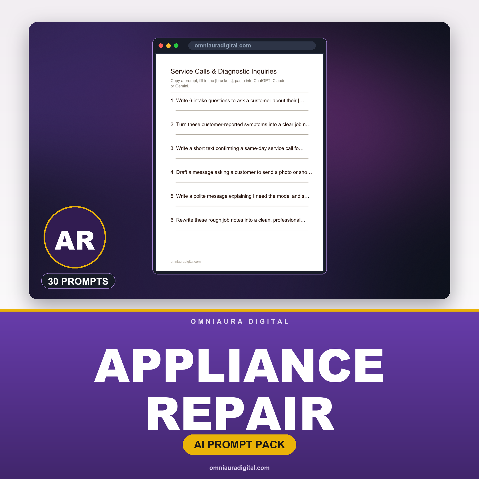 AI Prompt Pack for Appliance Repair — ChatGPT, Claude & Gemini