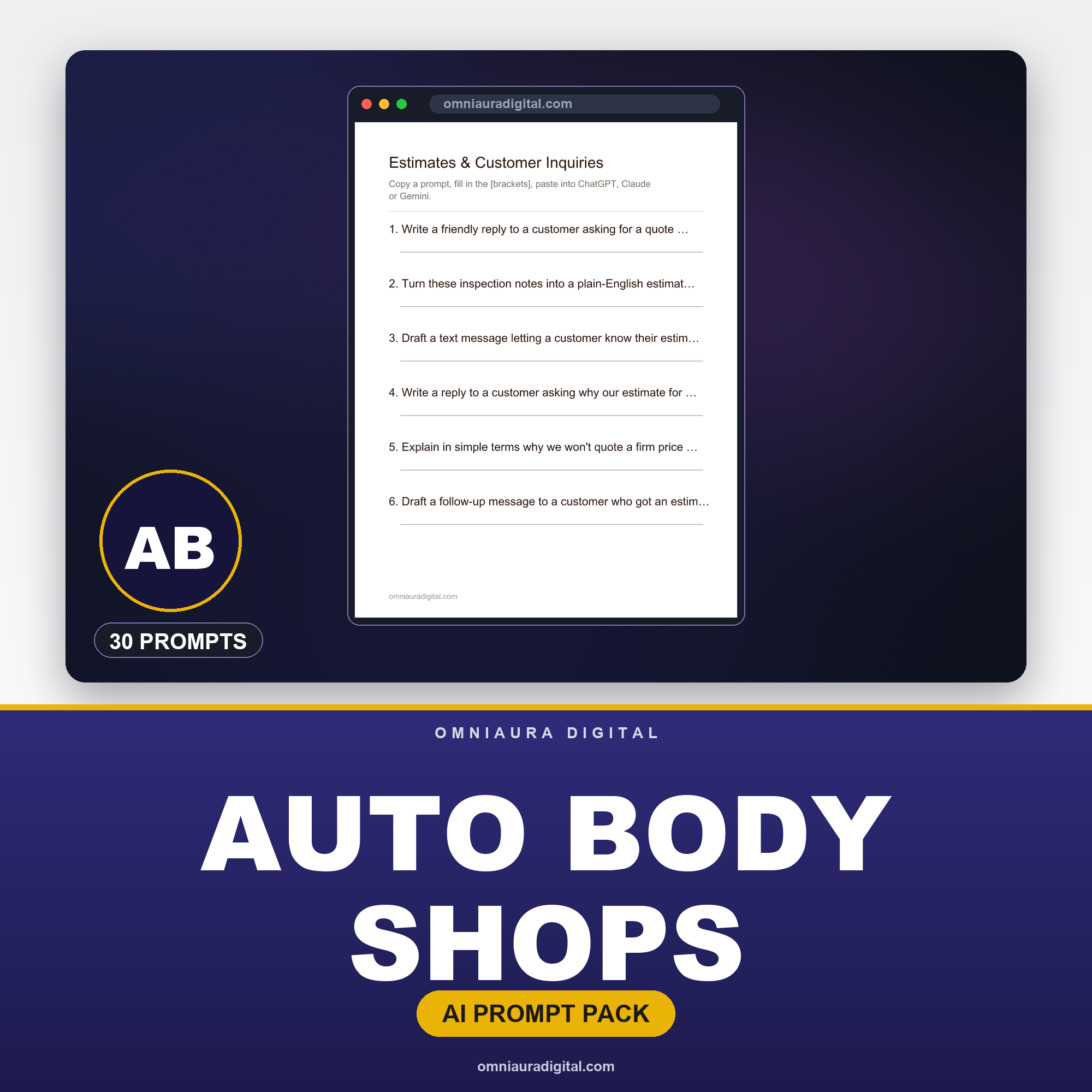 AI Prompt Pack for Auto Body Shops — ChatGPT, Claude & Gemini