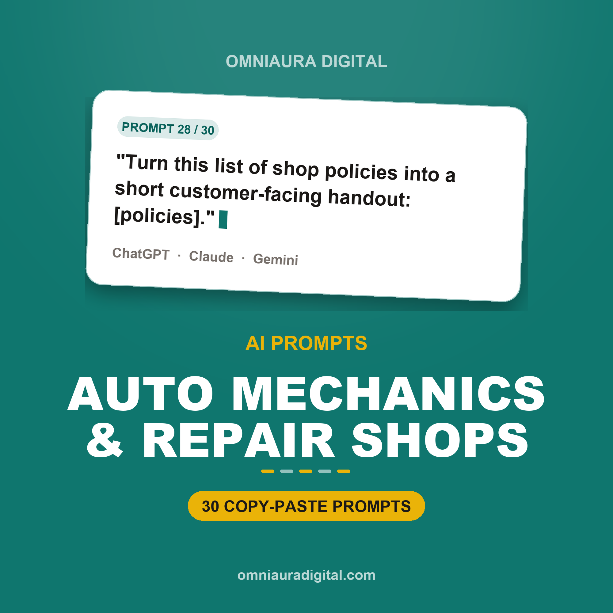 AI Prompt Pack for Auto Mechanics & Repair Shops — ChatGPT, Claude & Gemini