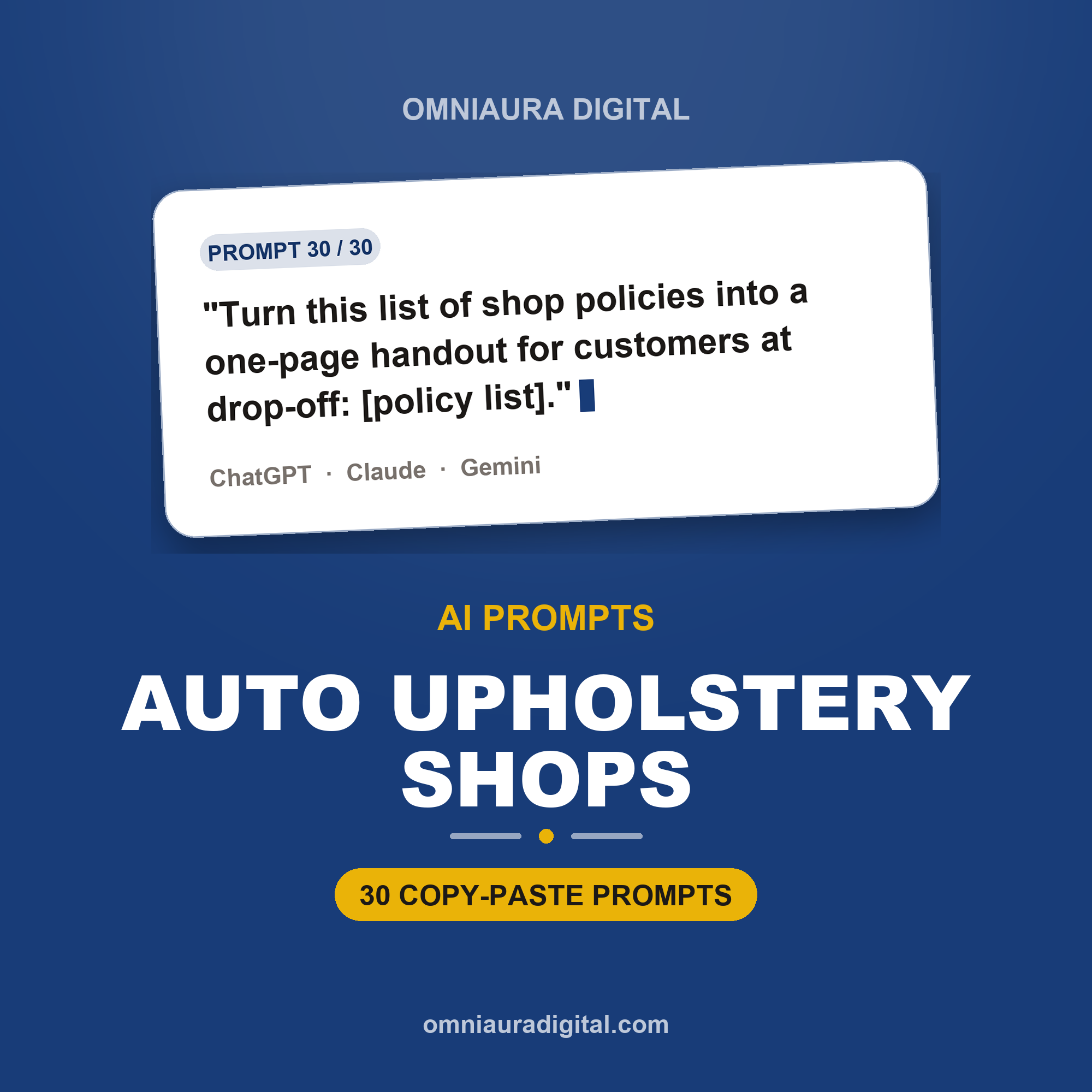 AI Prompt Pack for Auto Upholstery Shops — ChatGPT, Claude & Gemini