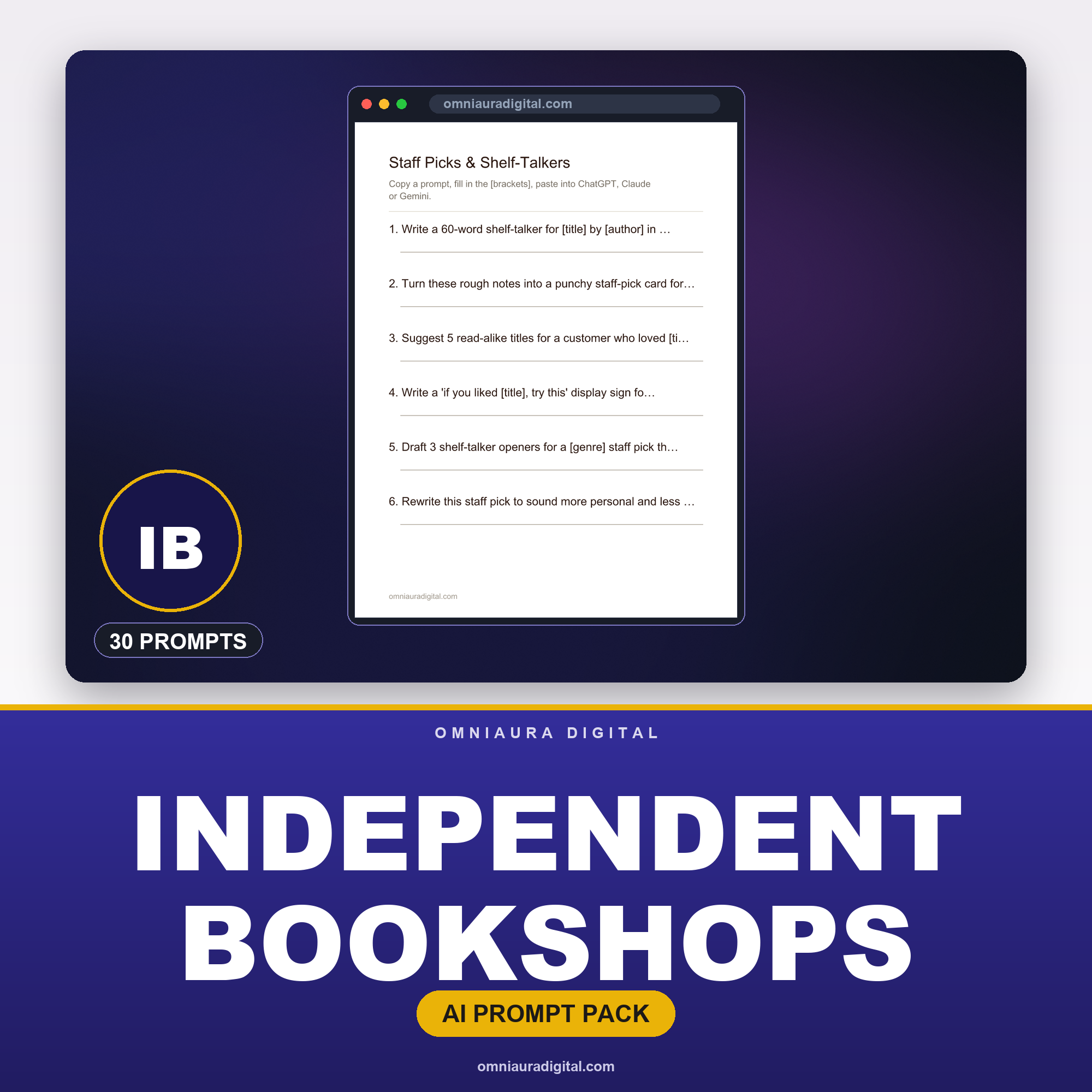 AI Prompt Pack for Independent Bookshops — ChatGPT, Claude & Gemini