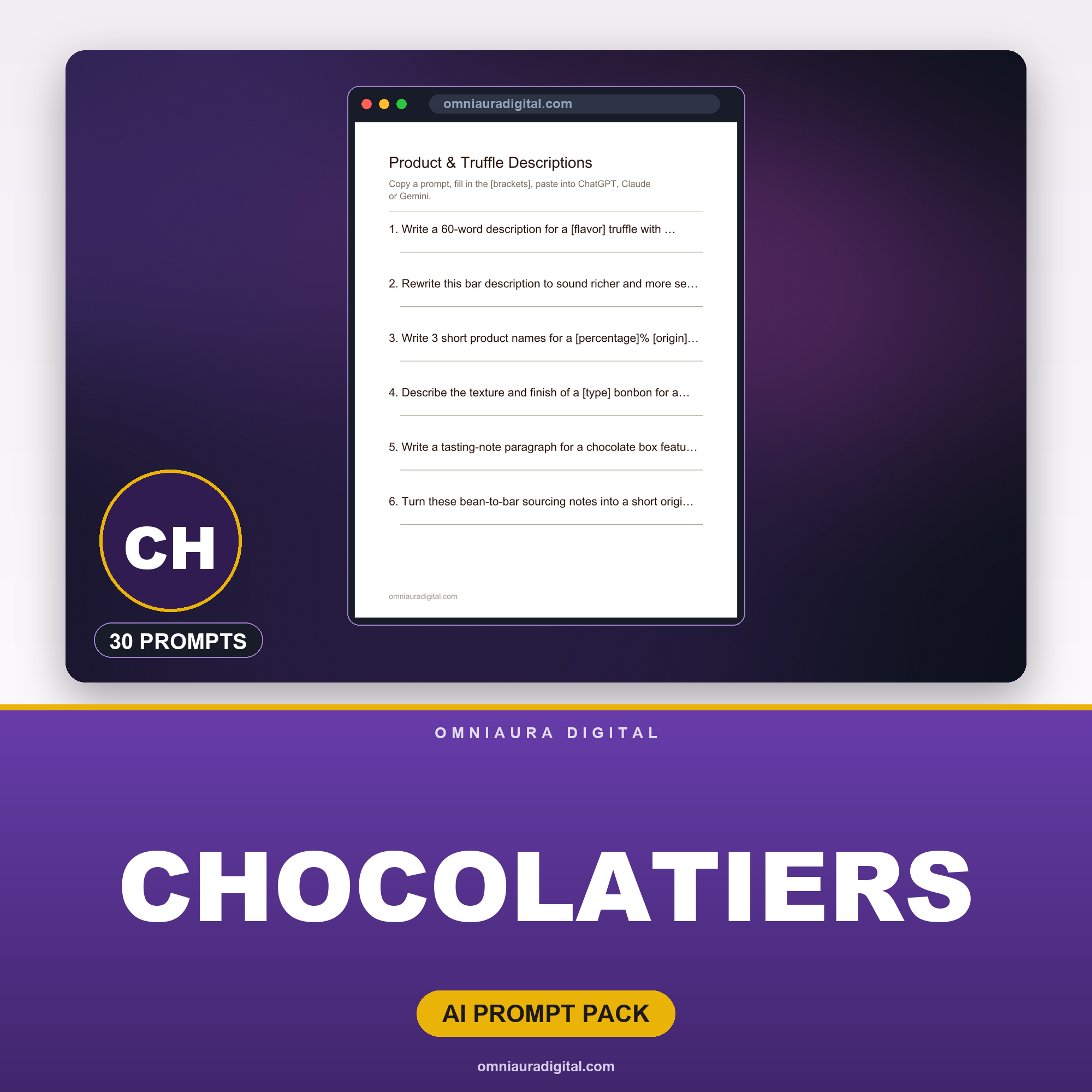 AI Prompt Pack for Chocolatiers — ChatGPT, Claude & Gemini