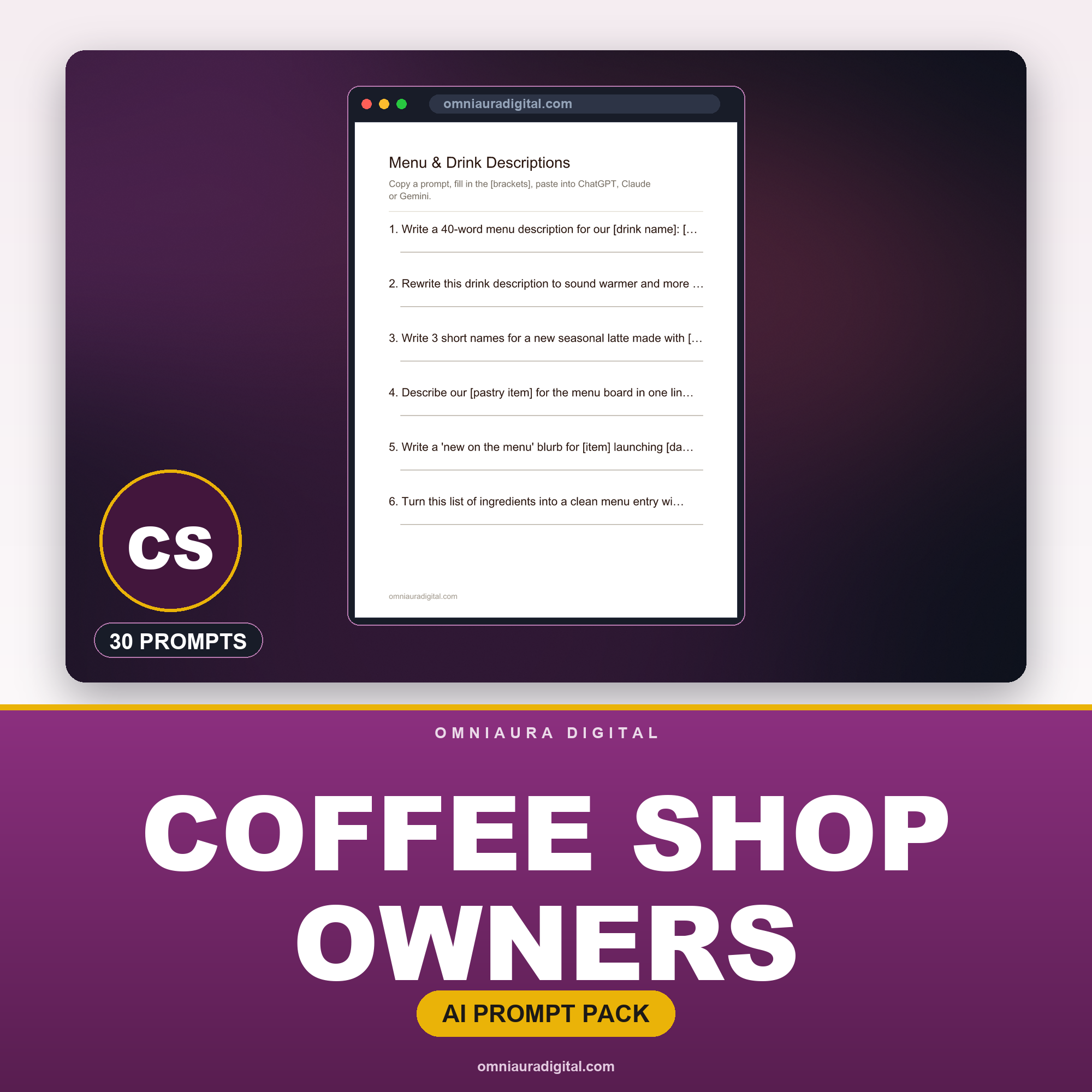 AI Prompt Pack for Coffee Shop Owners — ChatGPT, Claude & Gemini