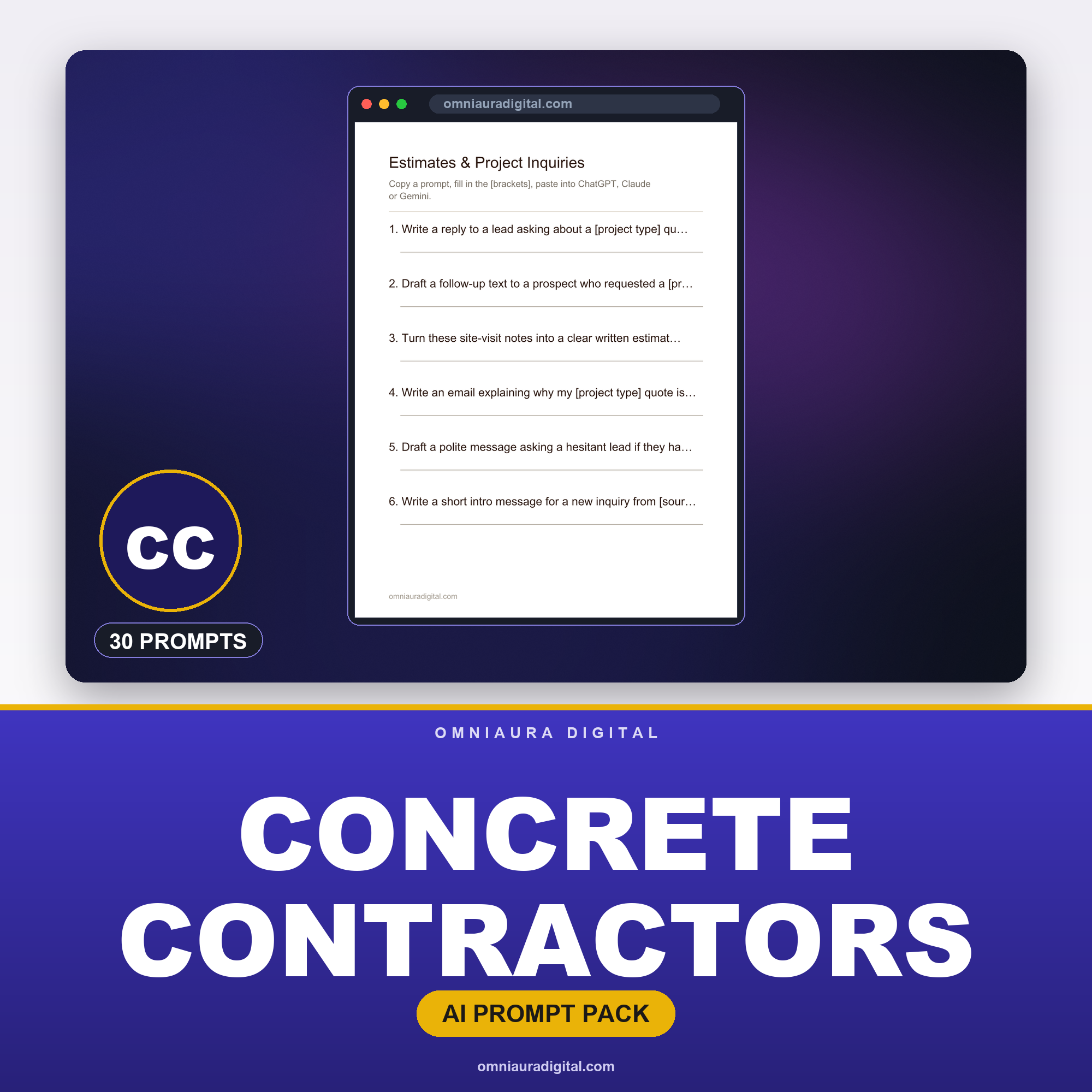 AI Prompt Pack for Concrete Contractors — ChatGPT, Claude & Gemini