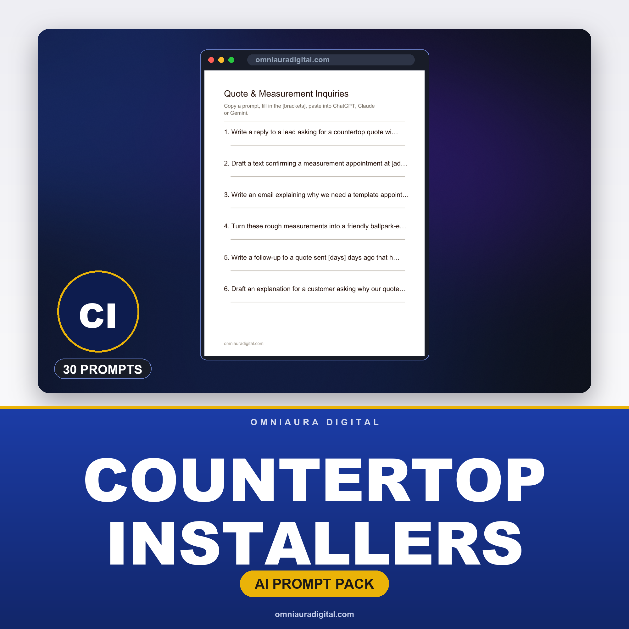 AI Prompt Pack for Countertop Installers — ChatGPT, Claude & Gemini
