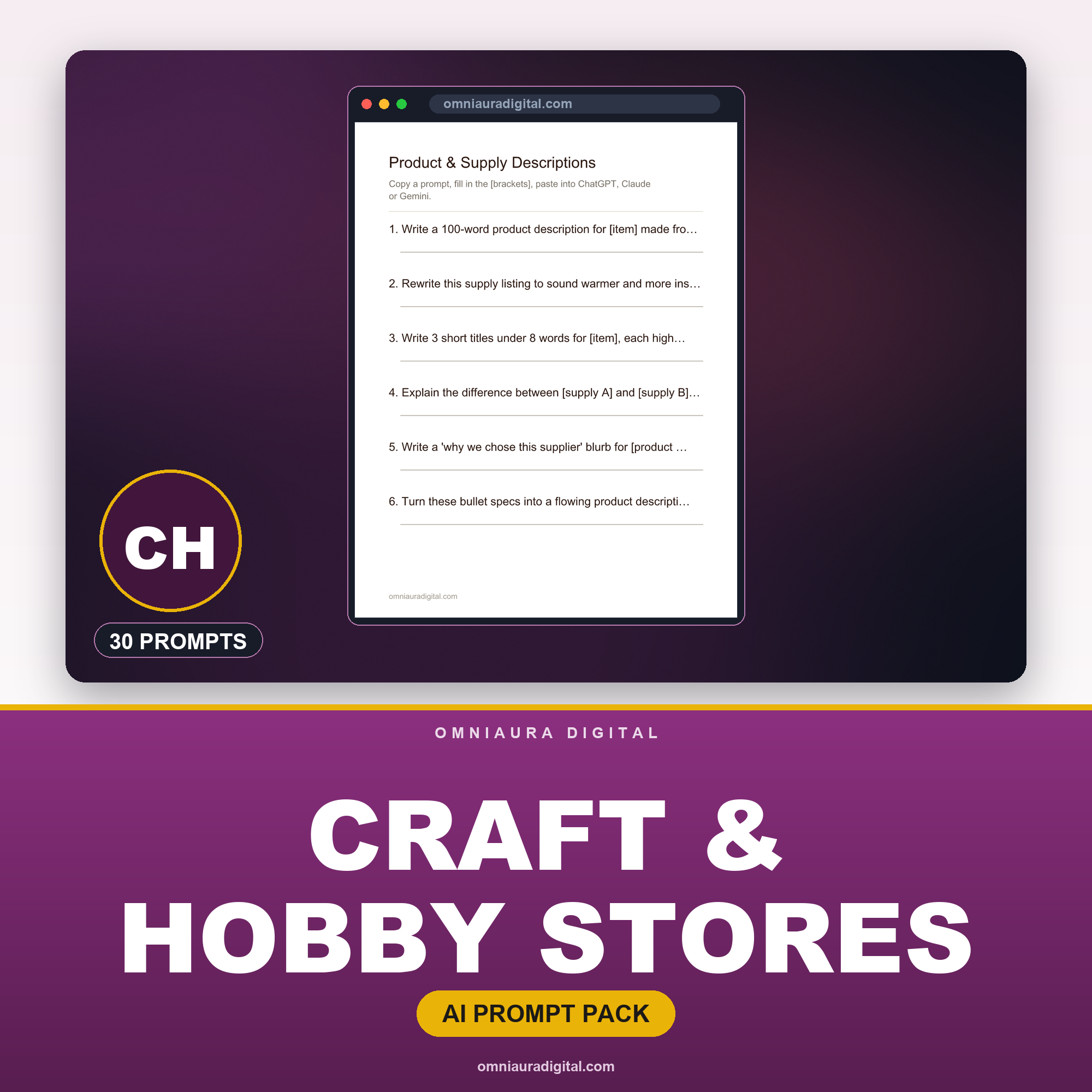AI Prompt Pack for Craft & Hobby Stores — ChatGPT, Claude & Gemini