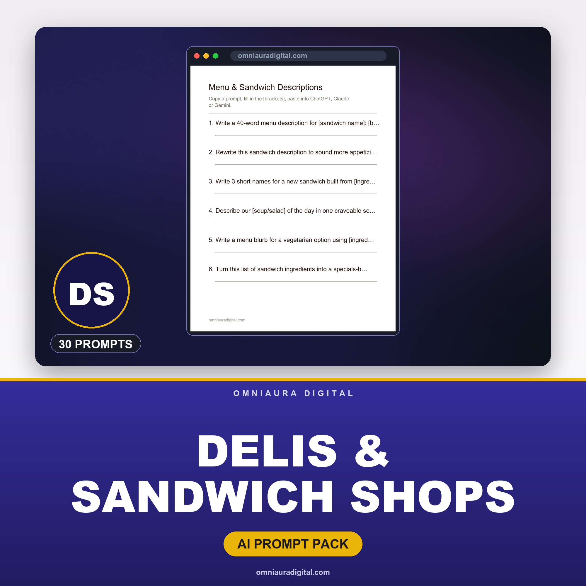 AI Prompt Pack for Delis & Sandwich Shops — ChatGPT, Claude & Gemini