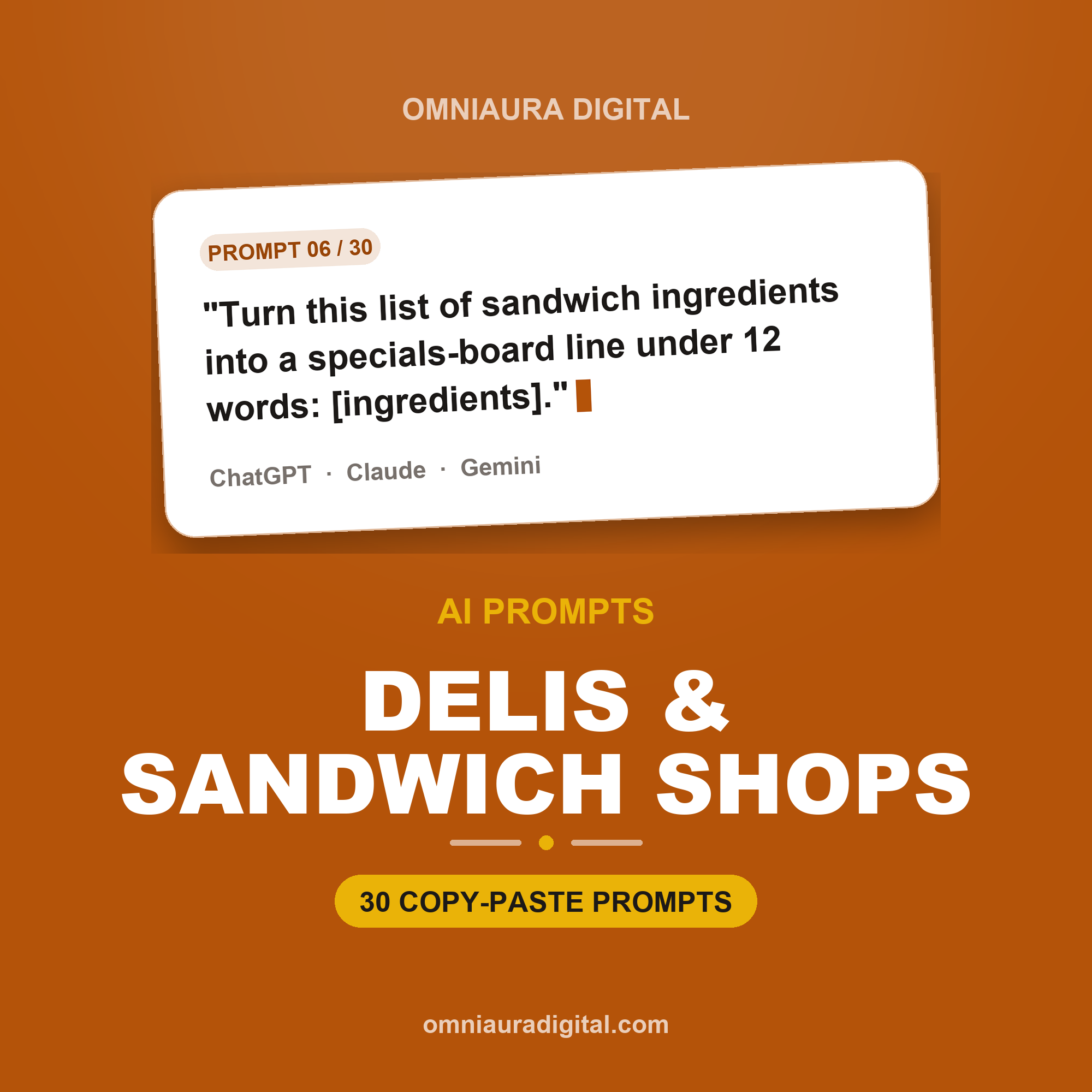 AI Prompt Pack for Delis & Sandwich Shops — ChatGPT, Claude & Gemini