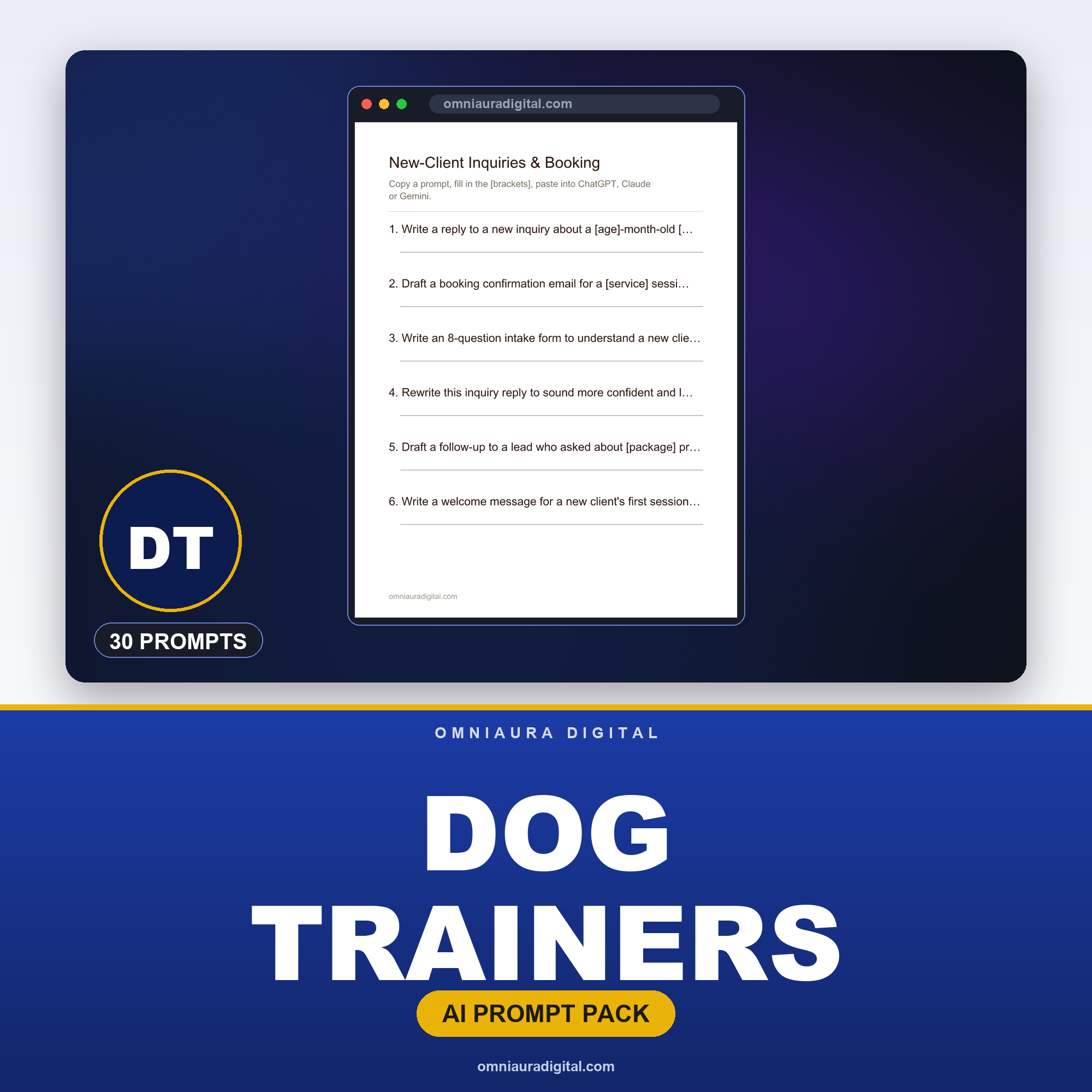 AI Prompt Pack for Dog Trainers — ChatGPT, Claude & Gemini