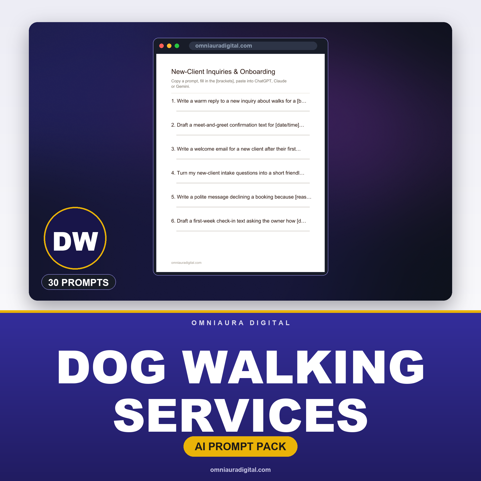 AI Prompt Pack for Dog Walking Services — ChatGPT, Claude & Gemini
