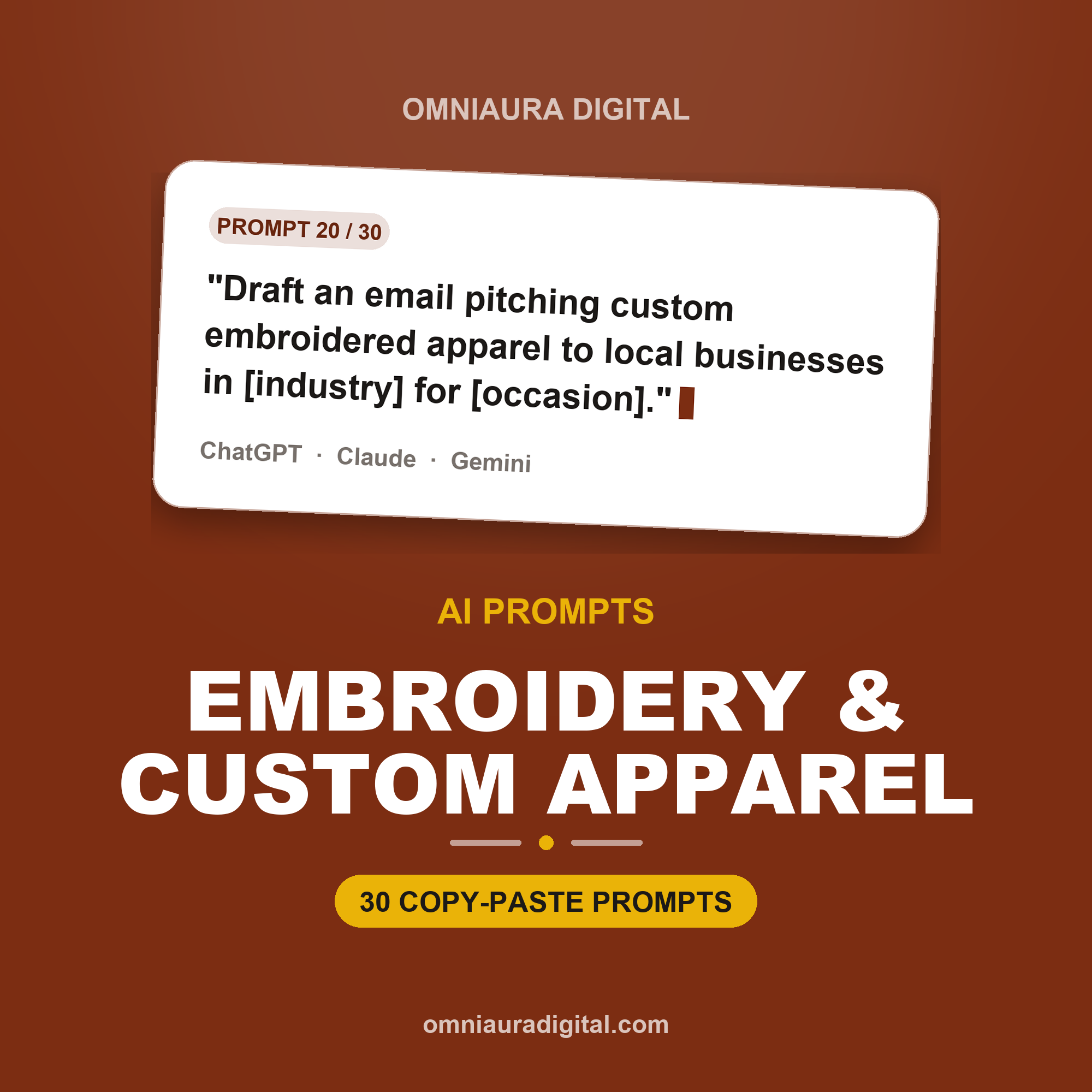 AI Prompt Pack for Embroidery & Custom Apparel — ChatGPT, Claude & Gemini