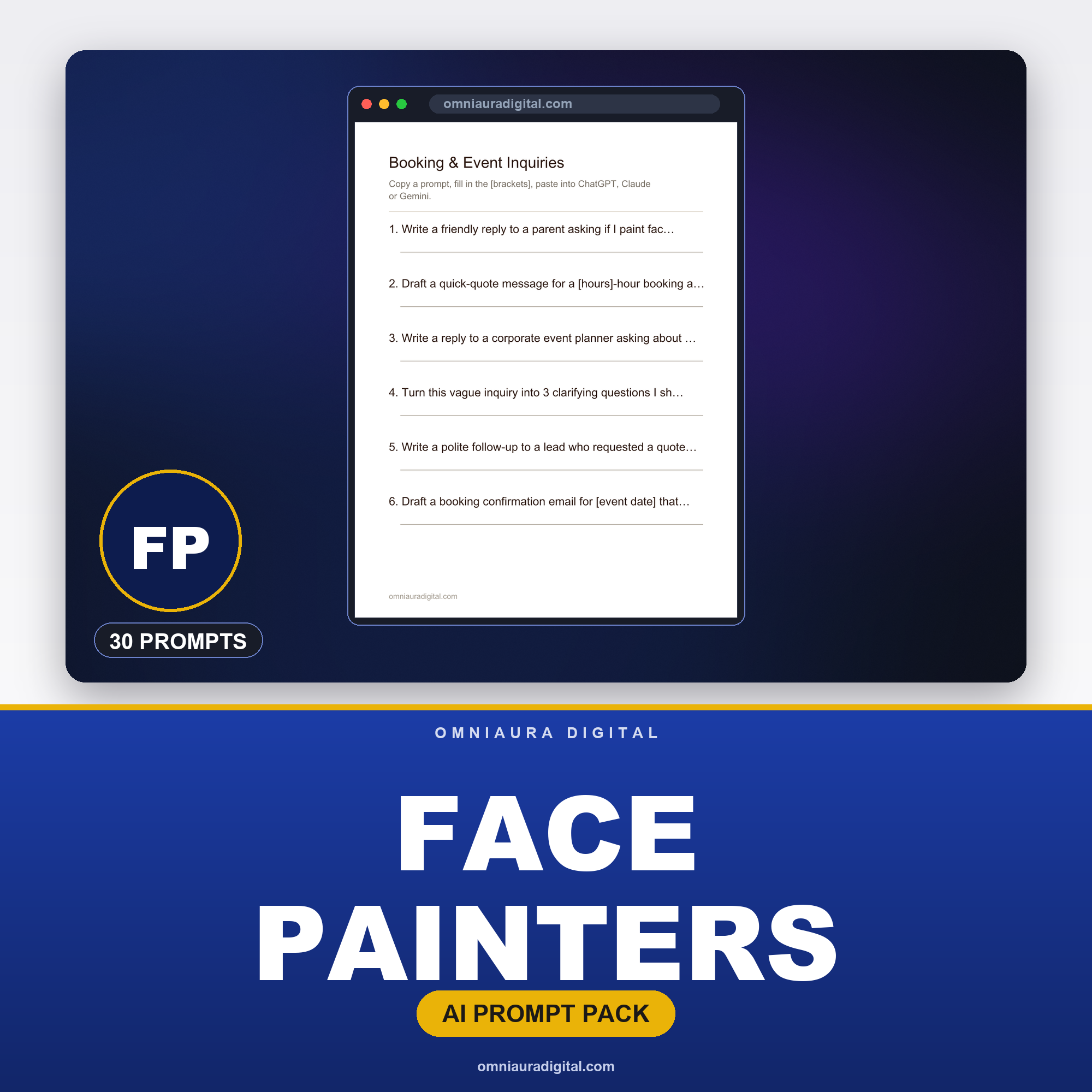 AI Prompt Pack for Face Painters — ChatGPT, Claude & Gemini