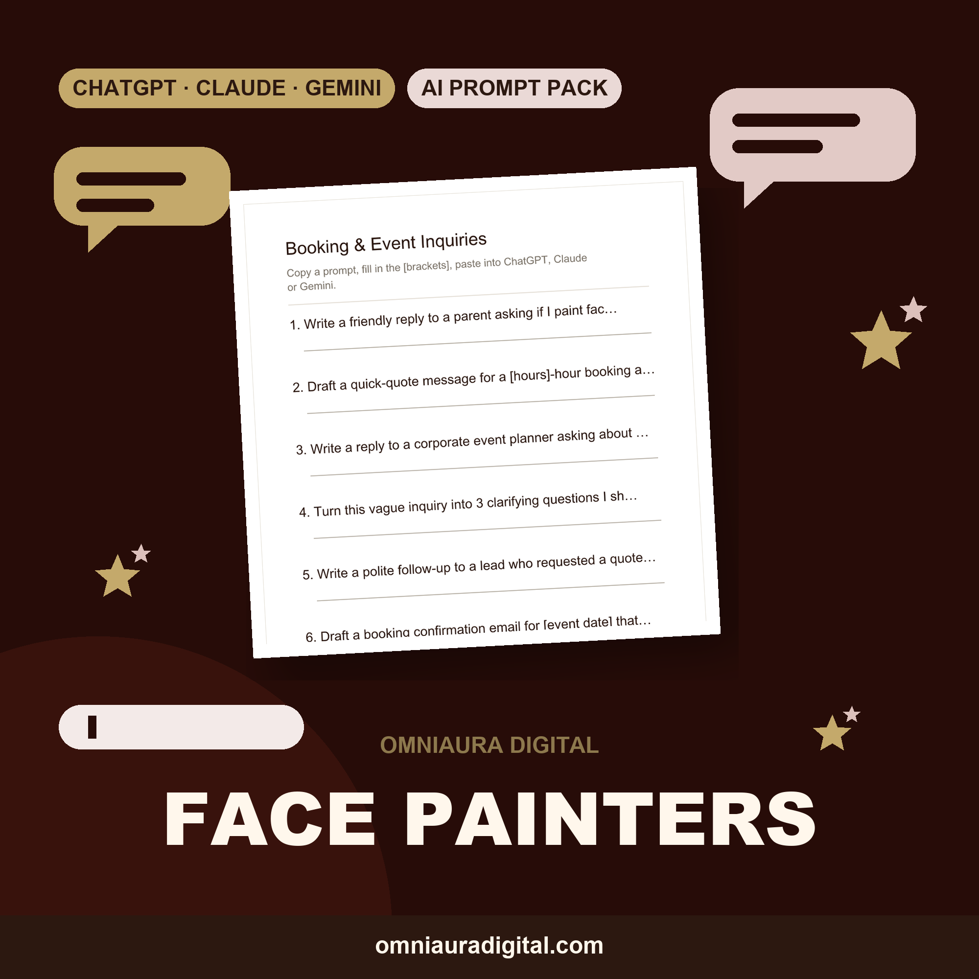 AI Prompt Pack for Face Painters — ChatGPT, Claude & Gemini