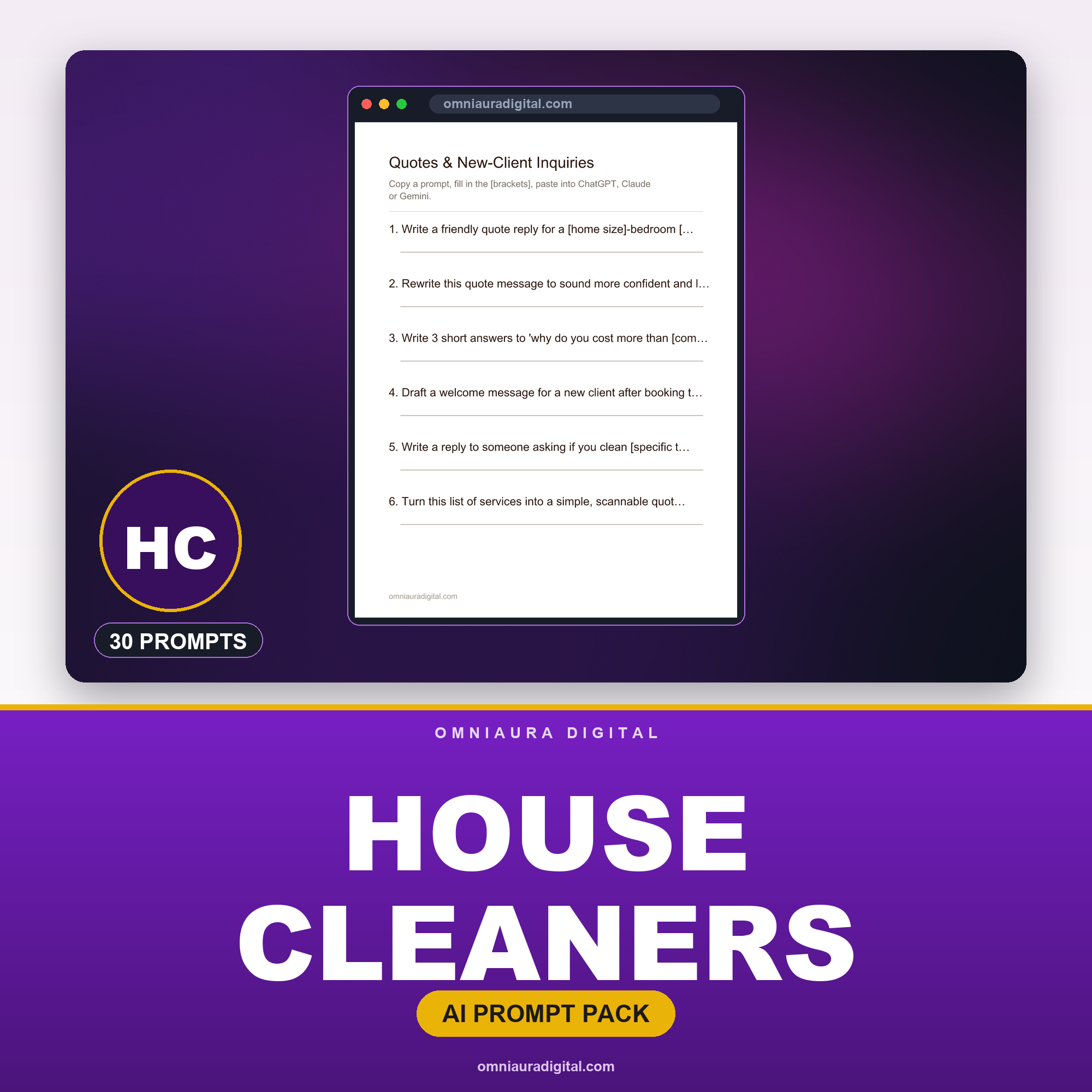 AI Prompt Pack for House Cleaners — ChatGPT, Claude & Gemini