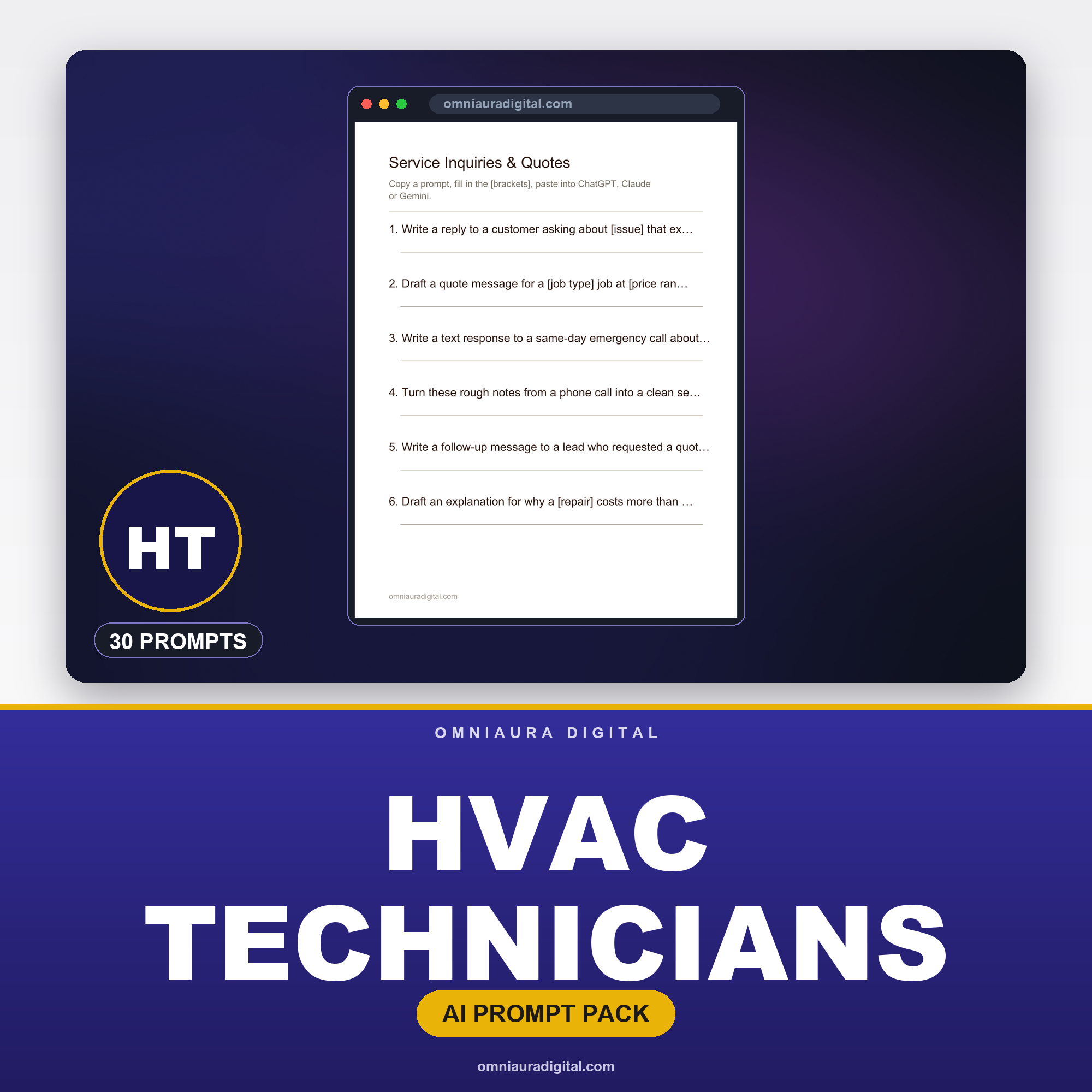 AI Prompt Pack for HVAC Technicians — ChatGPT, Claude & Gemini