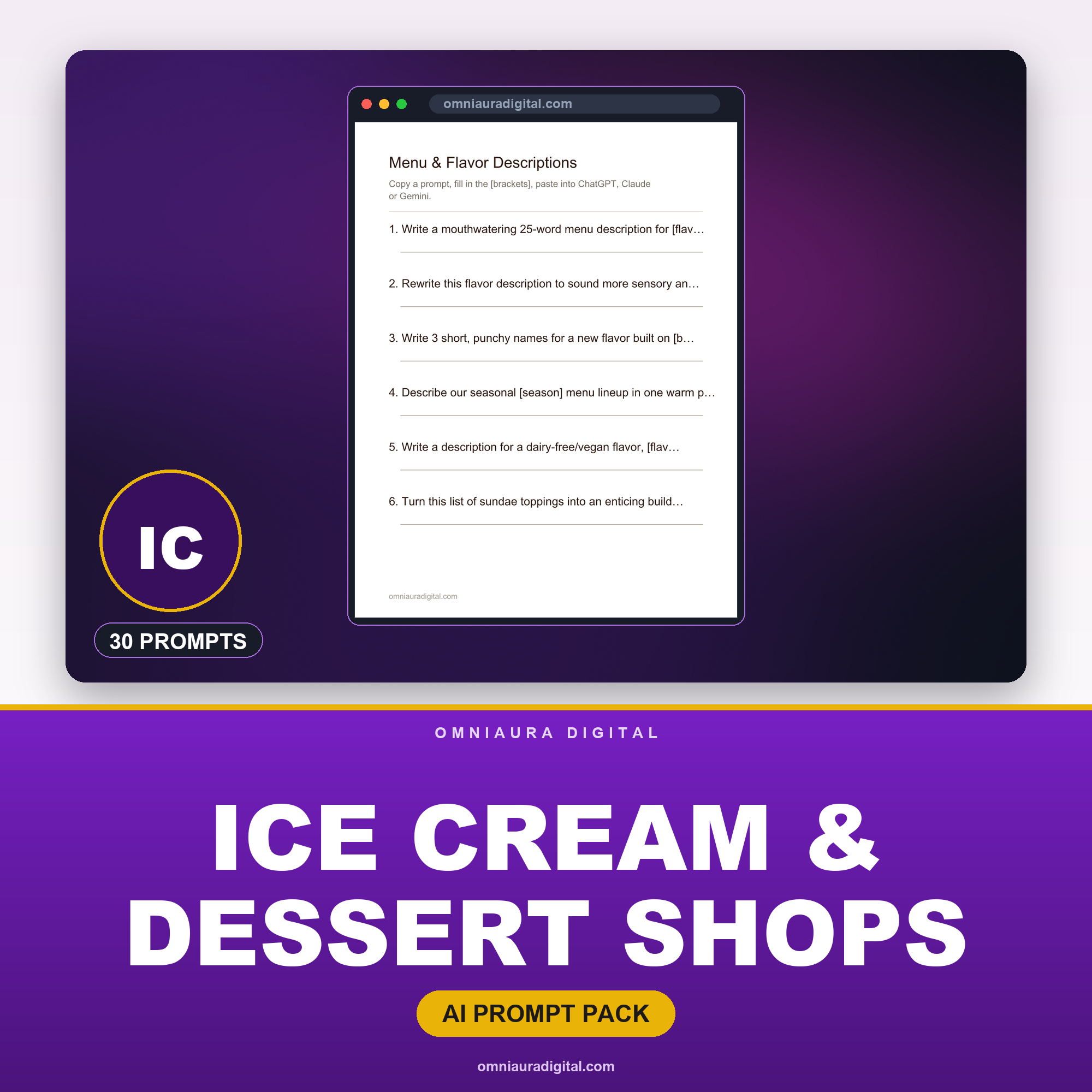 AI Prompt Pack for Ice Cream & Dessert Shops — ChatGPT, Claude & Gemini