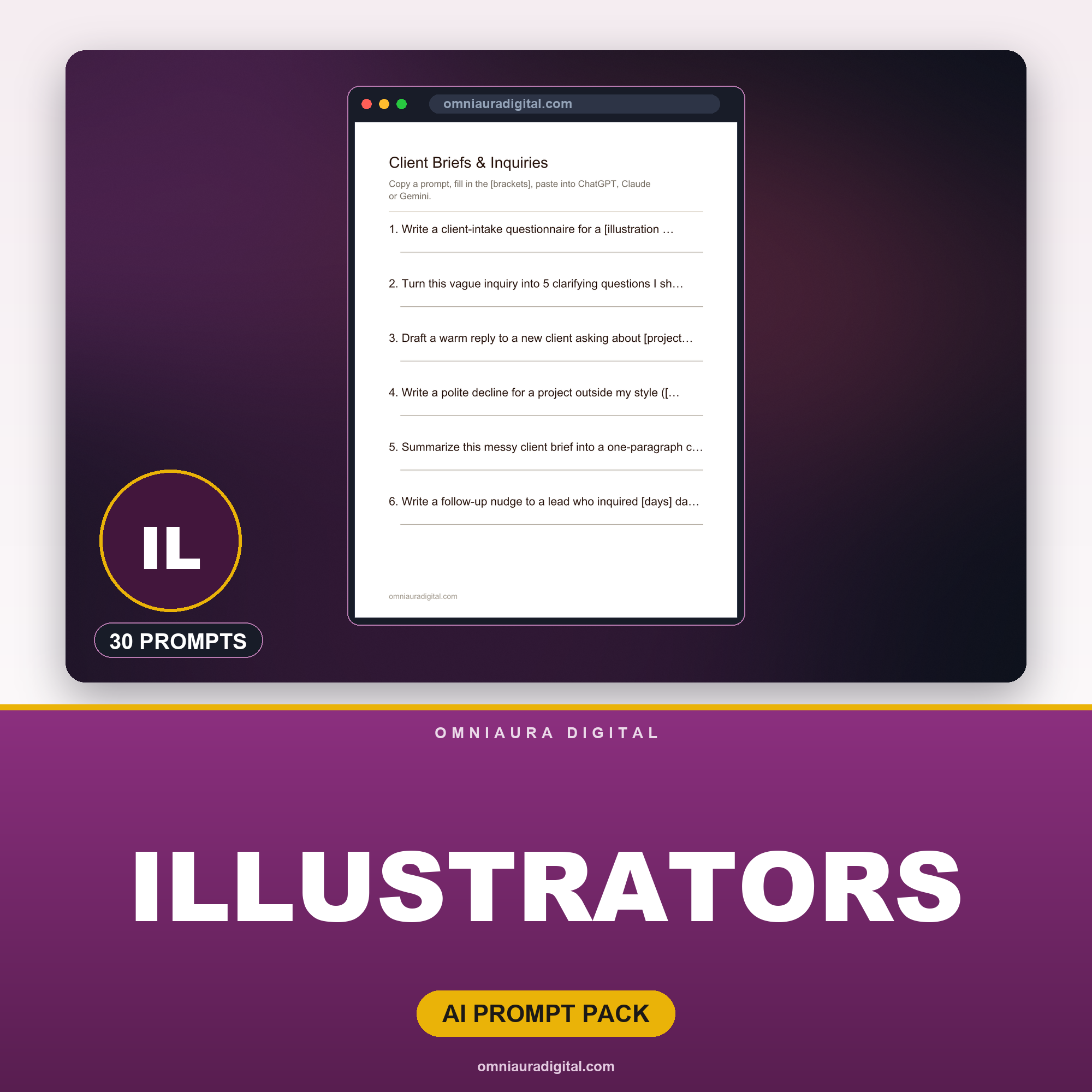AI Prompt Pack for Illustrators — ChatGPT, Claude & Gemini