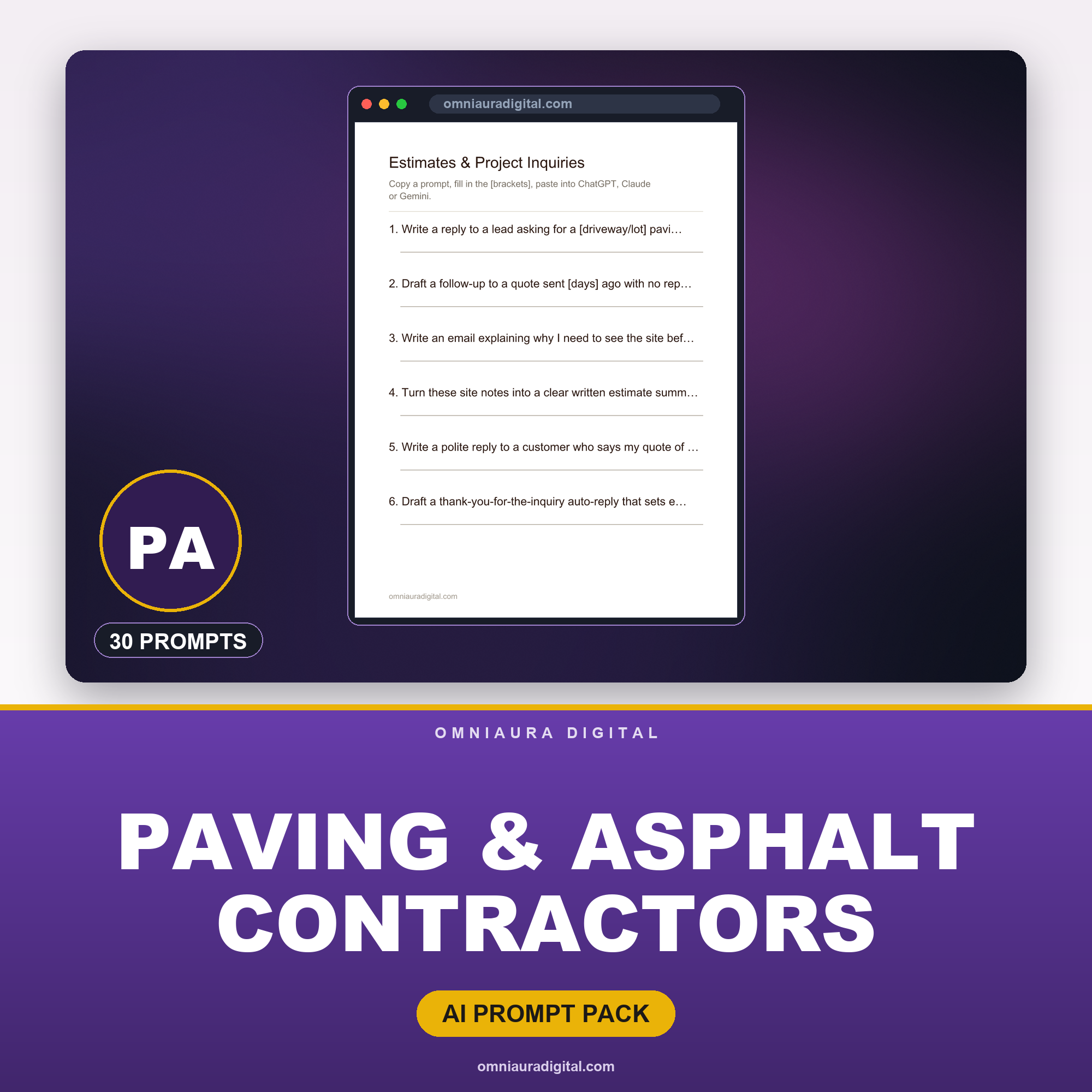 AI Prompt Pack for Paving & Asphalt Contractors — ChatGPT, Claude & Gemini