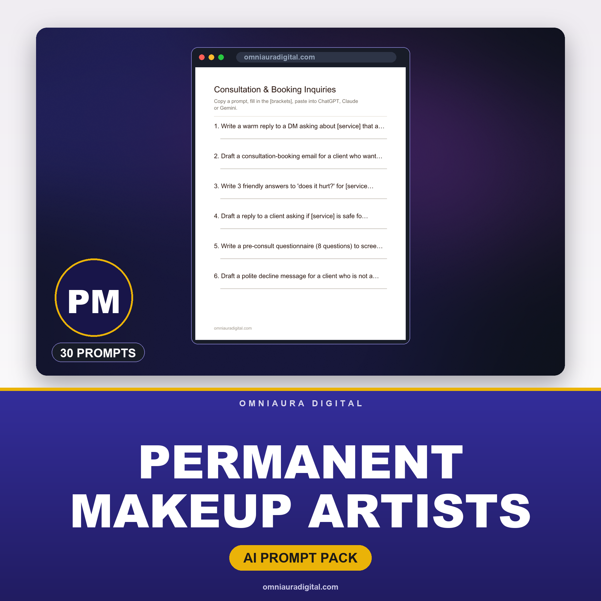 AI Prompt Pack for Permanent Makeup Artists — ChatGPT, Claude & Gemini