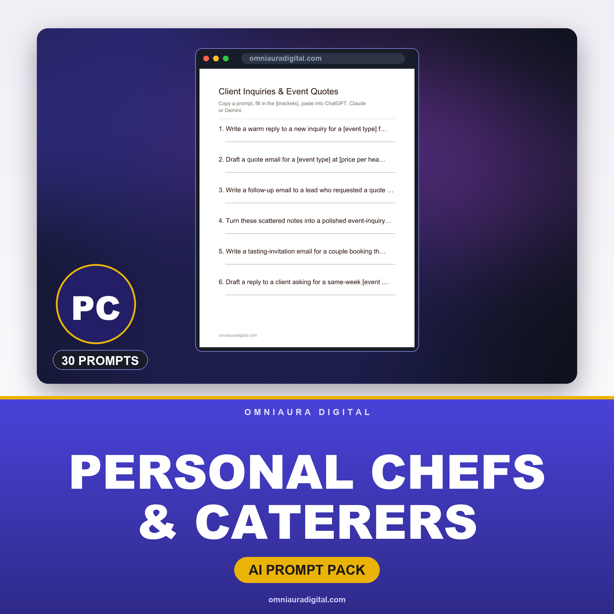 AI Prompt Pack for Personal Chefs & Caterers — ChatGPT, Claude & Gemini