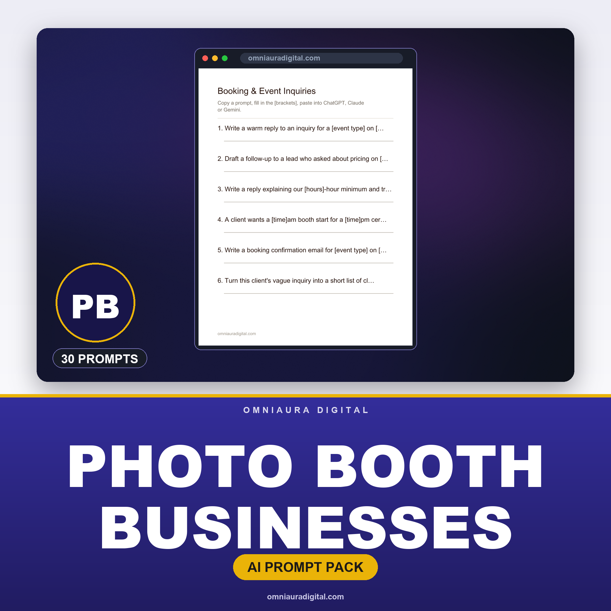 AI Prompt Pack for Photo Booth Businesses — ChatGPT, Claude & Gemini