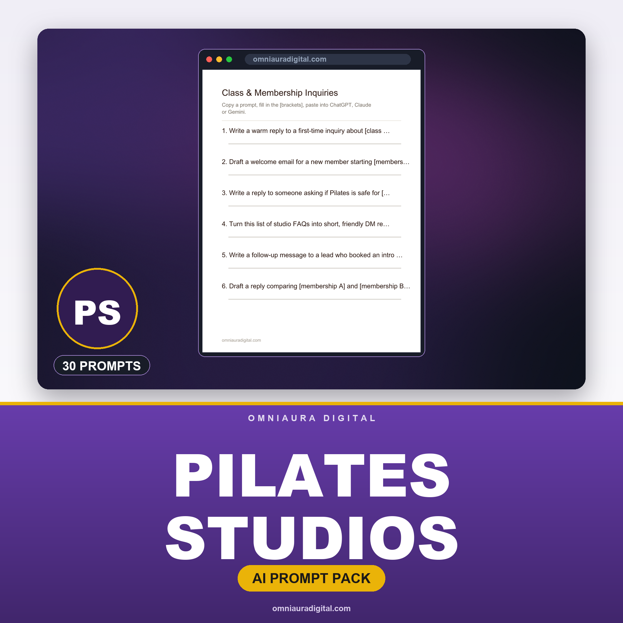 AI Prompt Pack for Pilates Studios — ChatGPT, Claude & Gemini