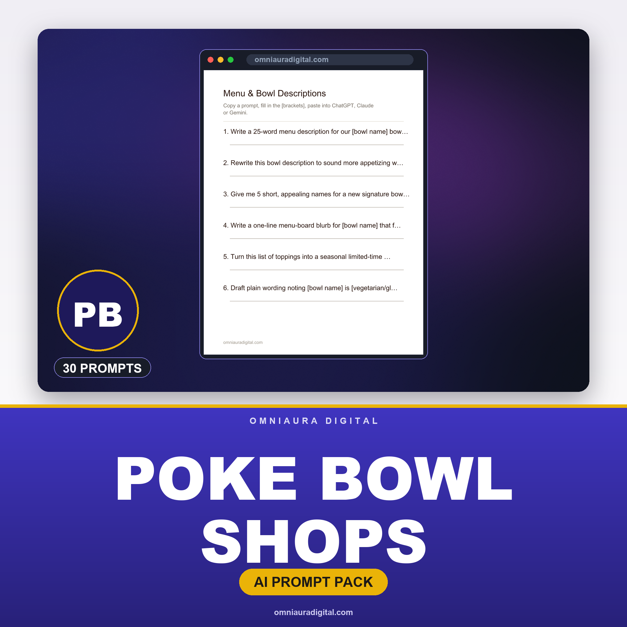 AI Prompt Pack for Poke Bowl Shops — ChatGPT, Claude & Gemini