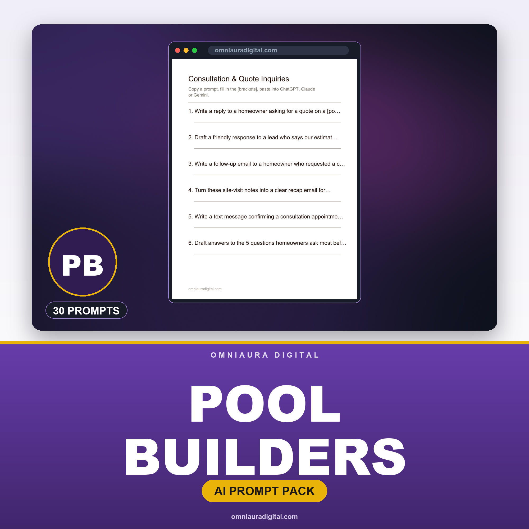 AI Prompt Pack for Pool Builders — ChatGPT, Claude & Gemini