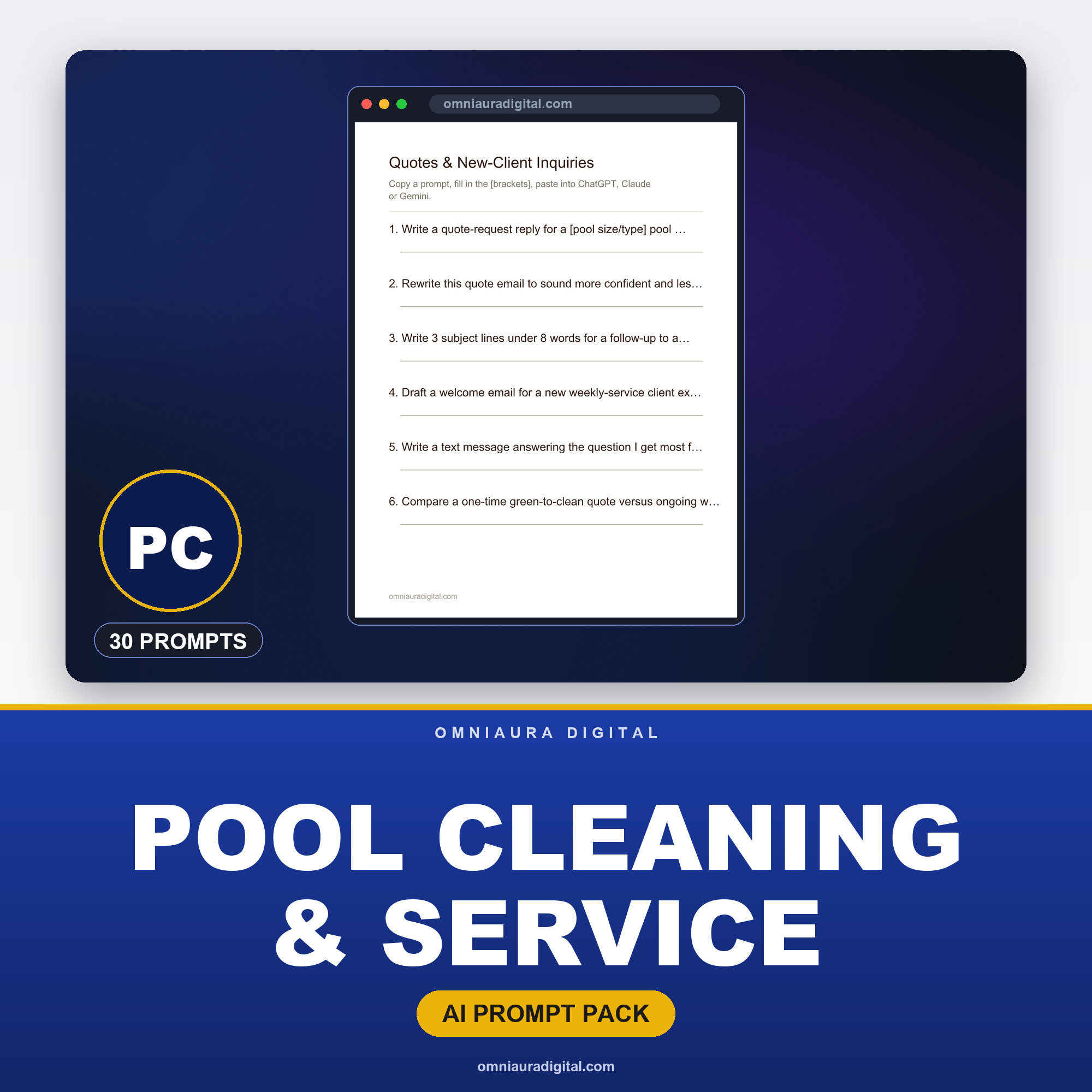 AI Prompt Pack for Pool Cleaning & Service — ChatGPT, Claude & Gemini