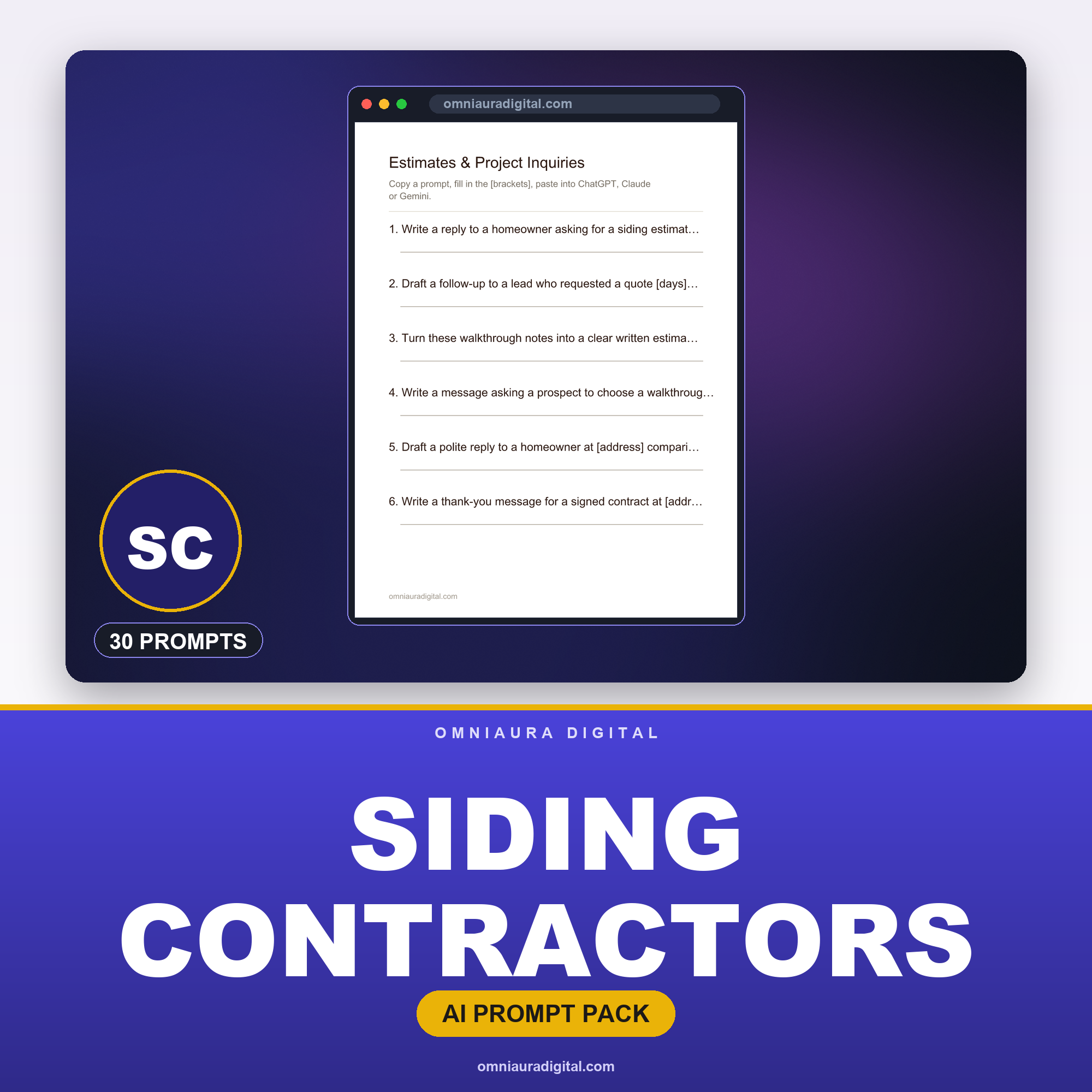 AI Prompt Pack for Siding Contractors — ChatGPT, Claude & Gemini