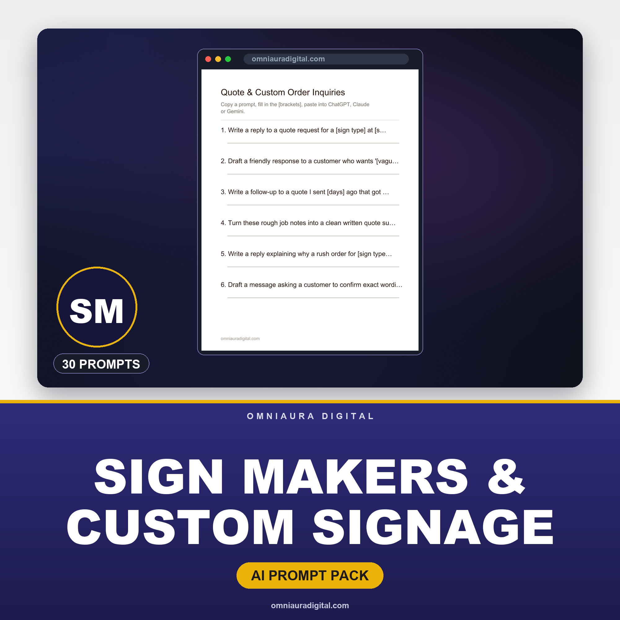 AI Prompt Pack for Sign Makers & Custom Signage — ChatGPT, Claude & Gemini