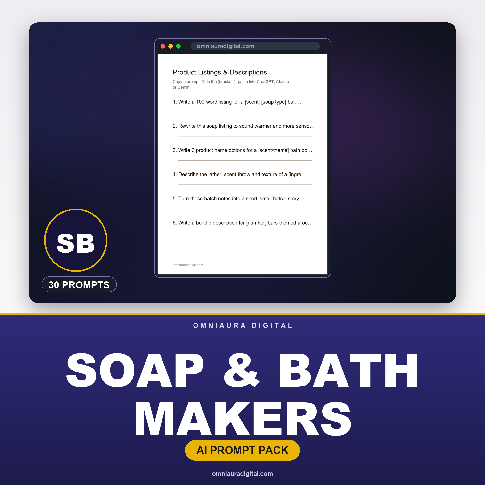 AI Prompt Pack for Soap & Bath Makers — ChatGPT, Claude & Gemini