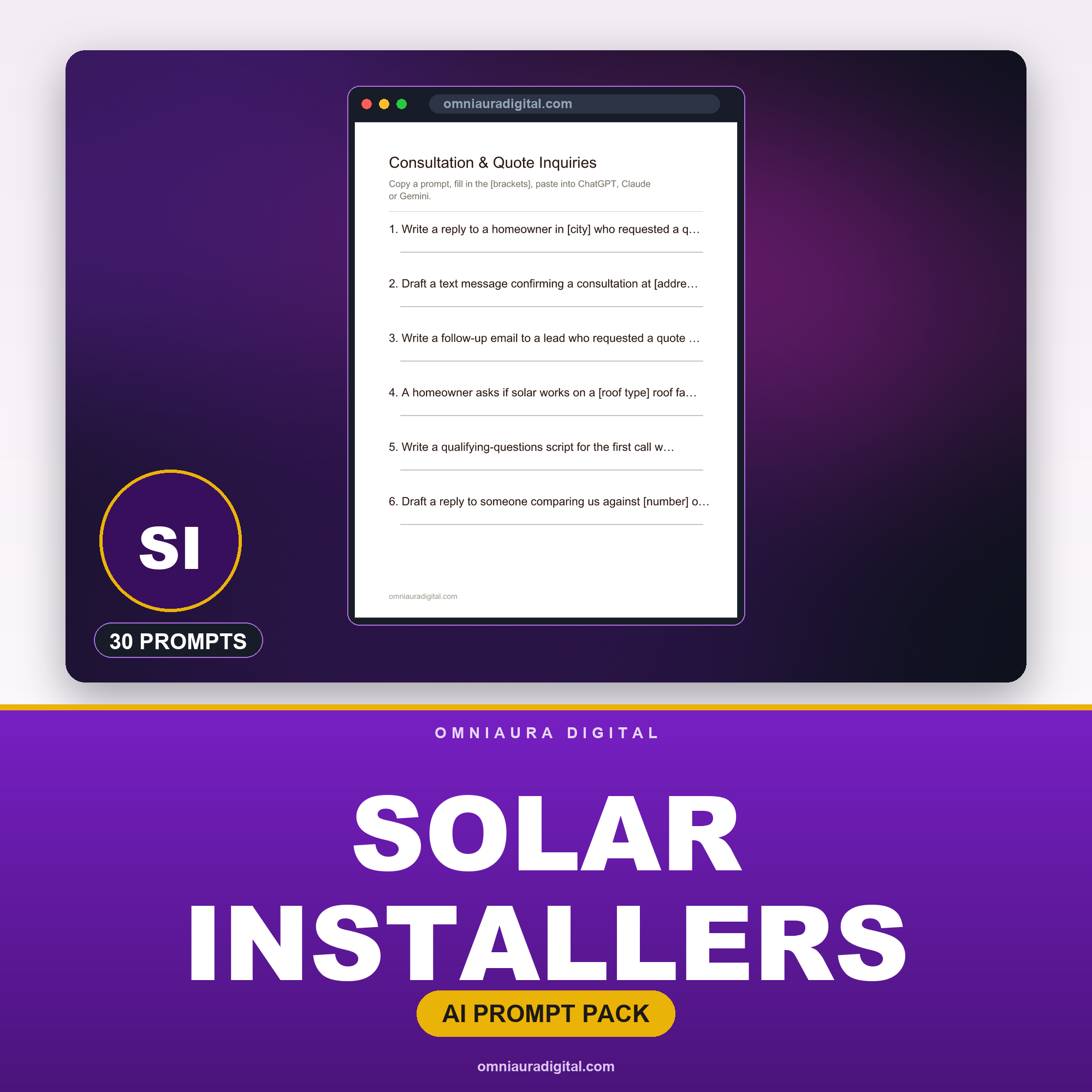 AI Prompt Pack for Solar Installers — ChatGPT, Claude & Gemini