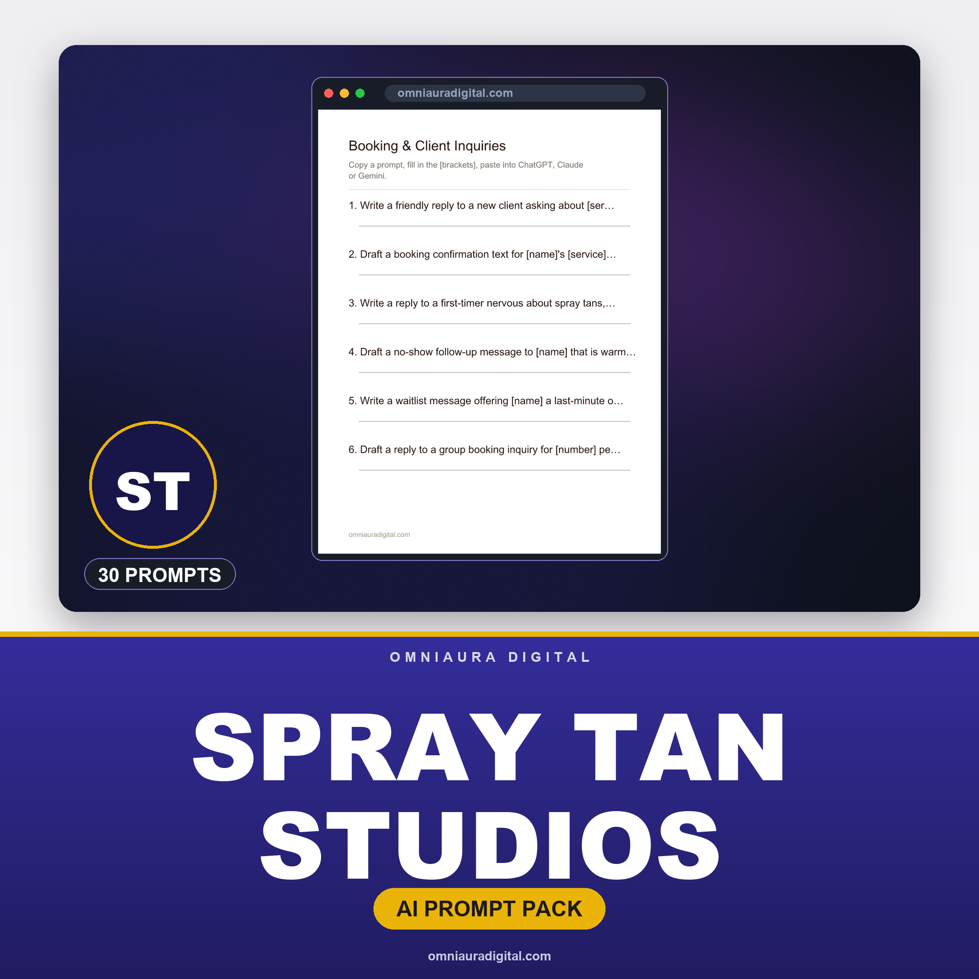 AI Prompt Pack for Spray Tan Studios — ChatGPT, Claude & Gemini
