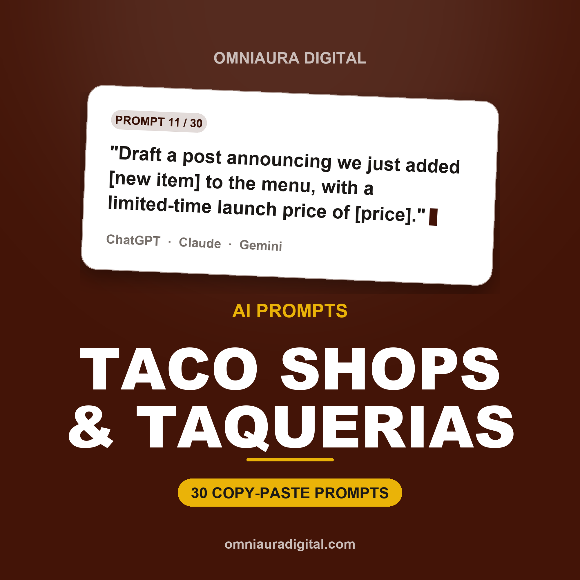 AI Prompt Pack for Taco Shops & Taquerias — ChatGPT, Claude & Gemini