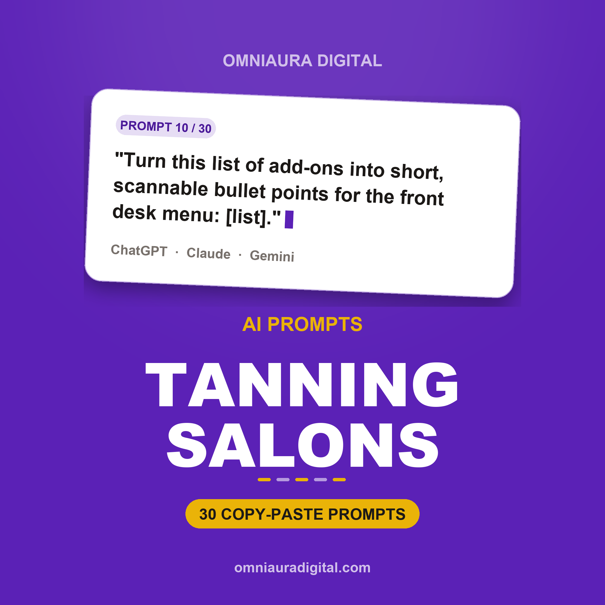 AI Prompt Pack for Tanning Salons — ChatGPT, Claude & Gemini