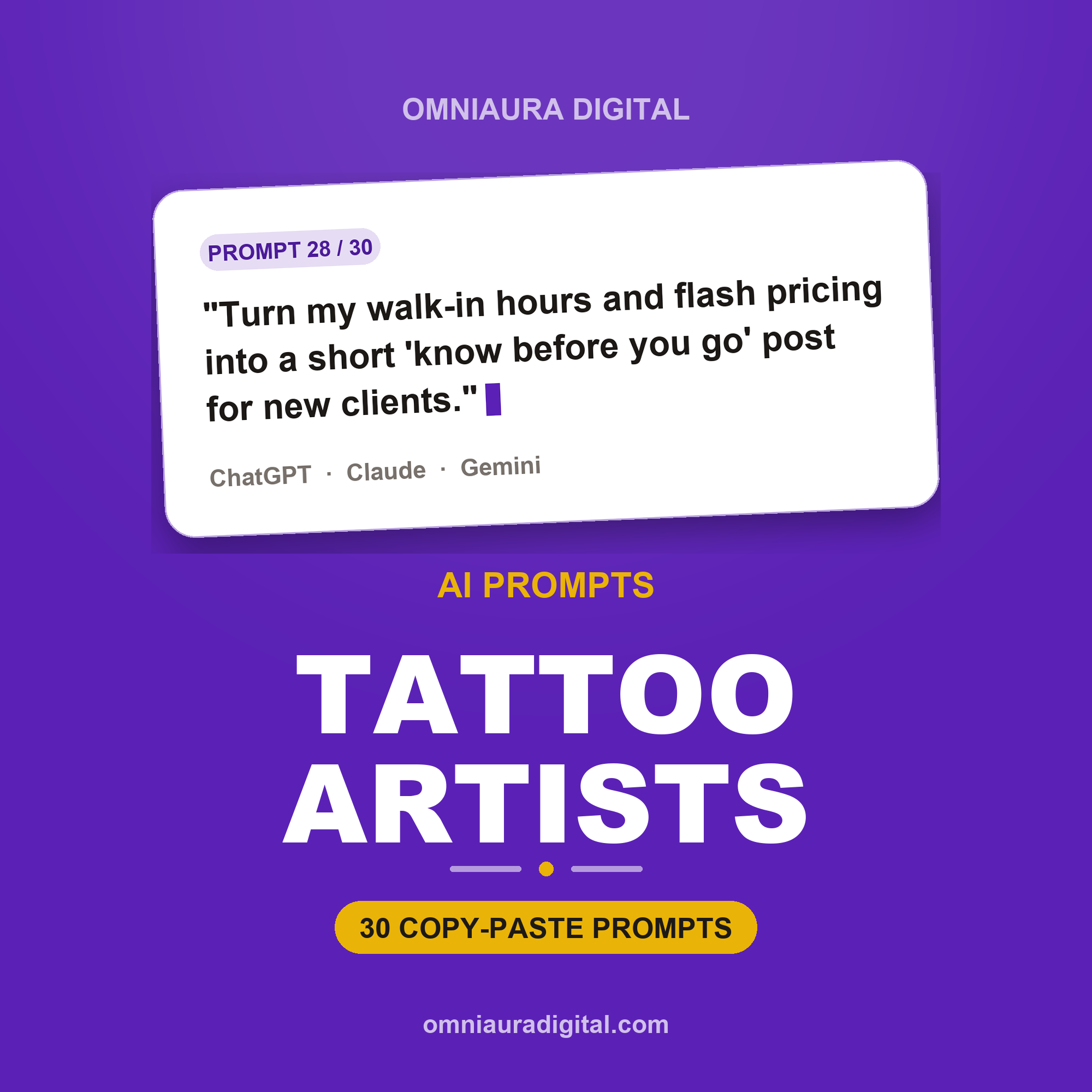 AI Prompt Pack for Tattoo Artists — ChatGPT, Claude & Gemini