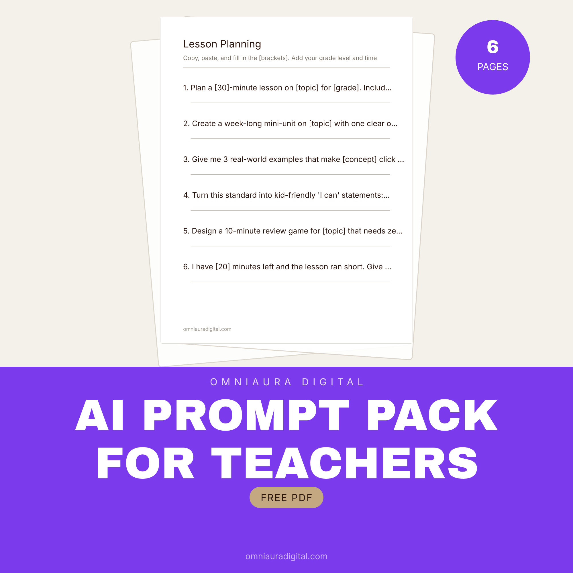 AI Prompt Pack for Teachers — ChatGPT, Claude & Gemini