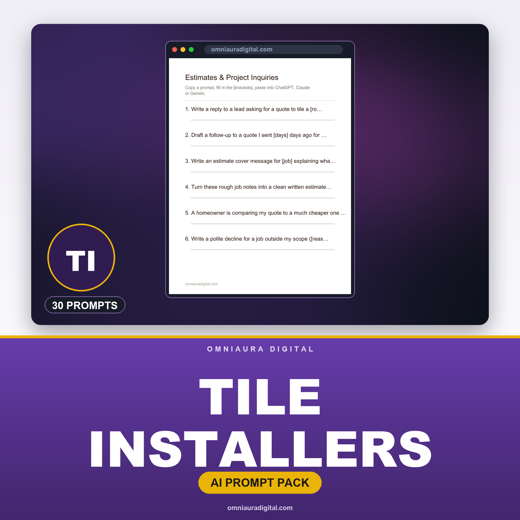 AI Prompt Pack for Tile Installers — ChatGPT, Claude & Gemini