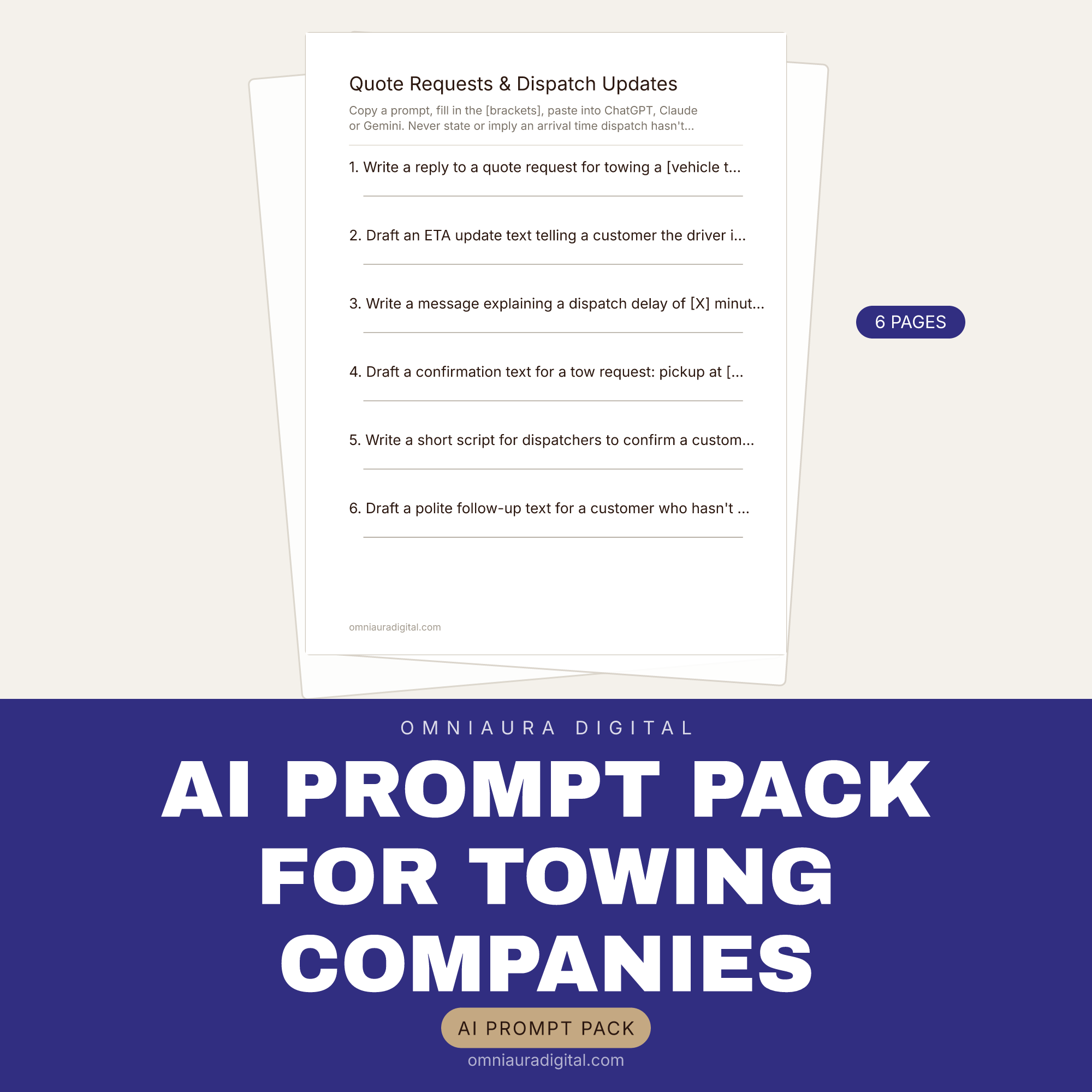AI Prompt Pack for Towing Companies — ChatGPT, Claude & Gemini