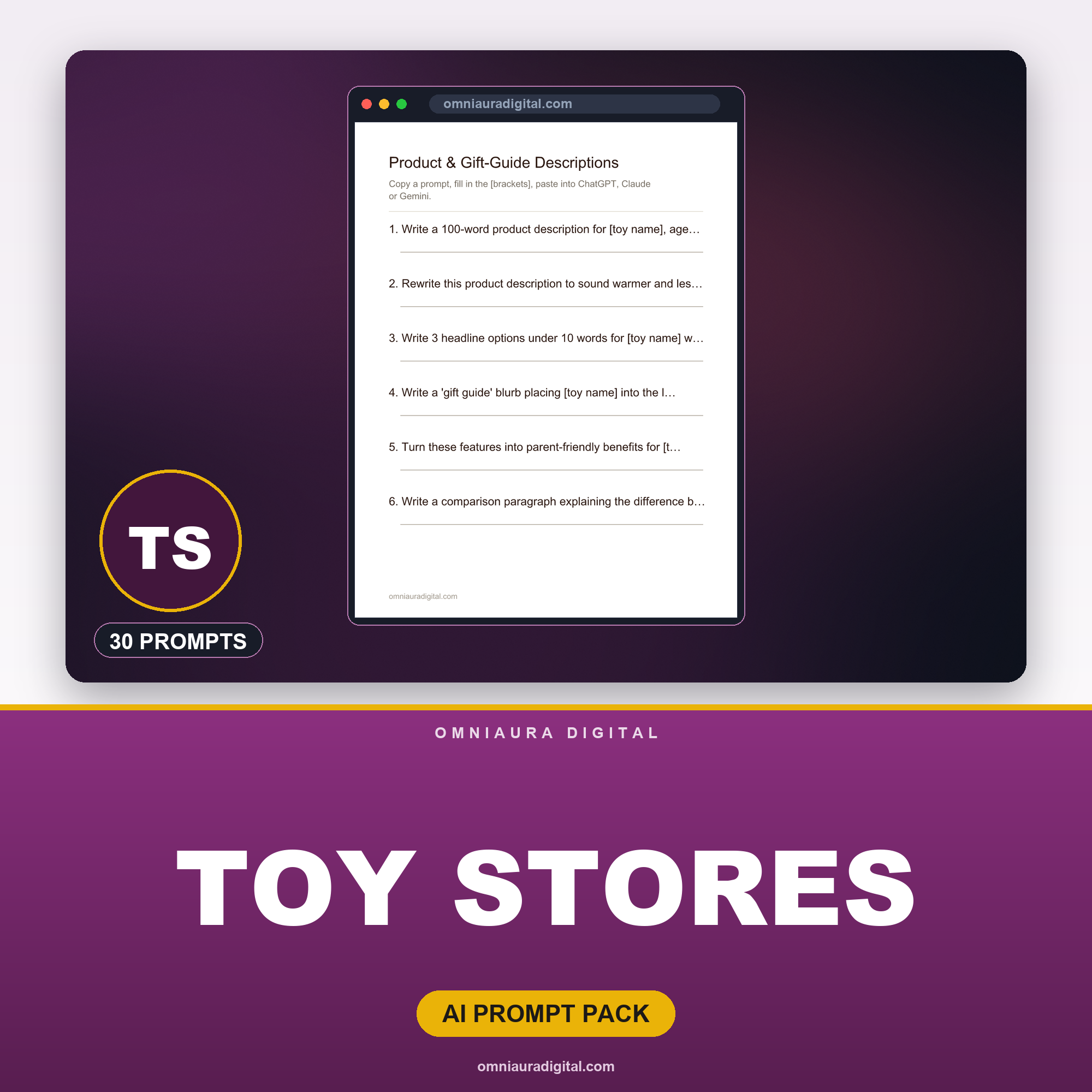 AI Prompt Pack for Toy Stores — ChatGPT, Claude & Gemini