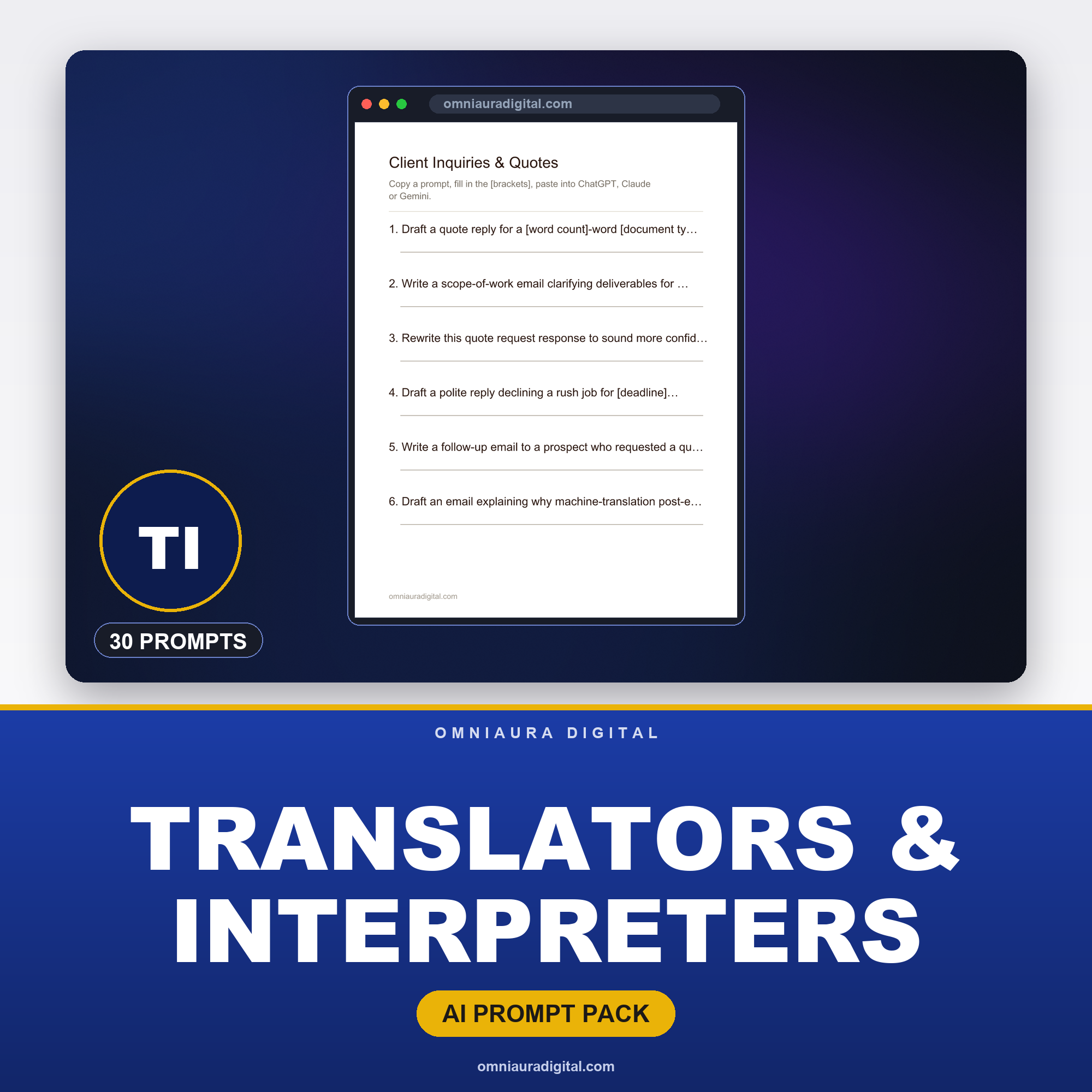 AI Prompt Pack for Translators & Interpreters — ChatGPT, Claude & Gemini