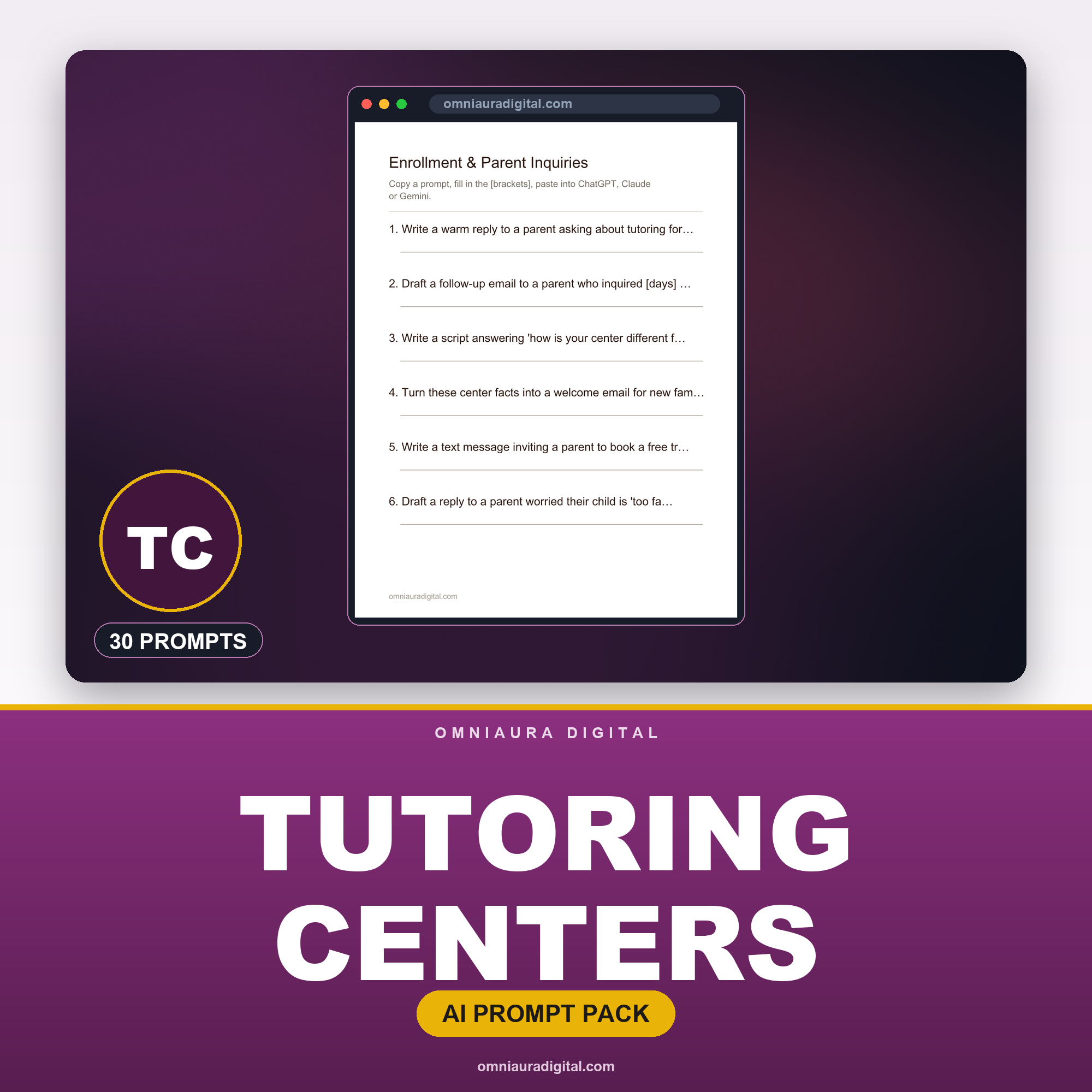 AI Prompt Pack for Tutoring Centers — ChatGPT, Claude & Gemini