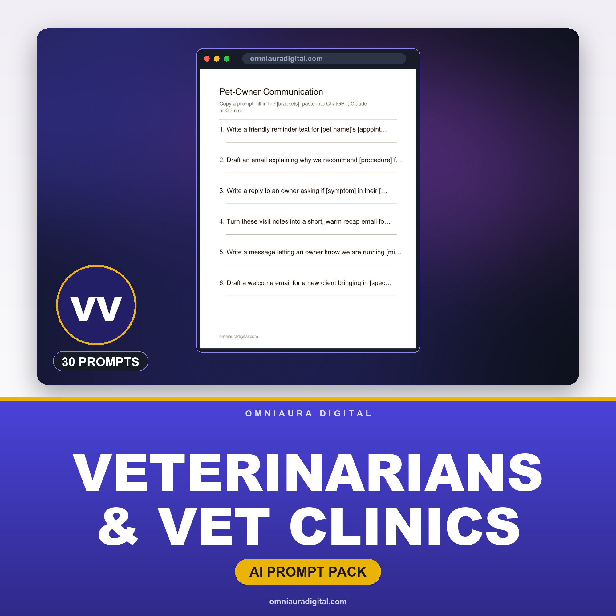 AI Prompt Pack for Veterinarians & Vet Clinics — ChatGPT, Claude & Gemini