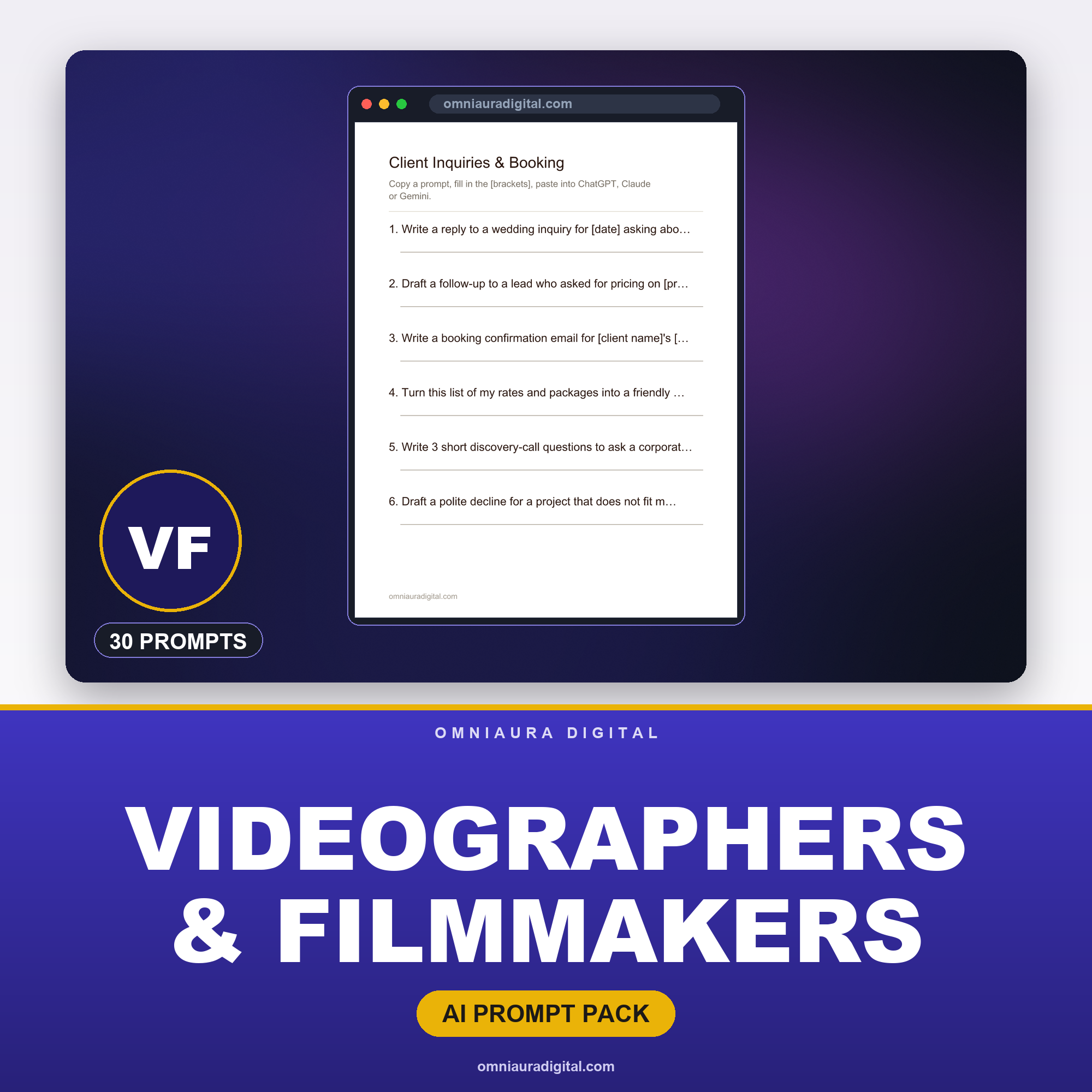 AI Prompt Pack for Videographers & Filmmakers — ChatGPT, Claude & Gemini