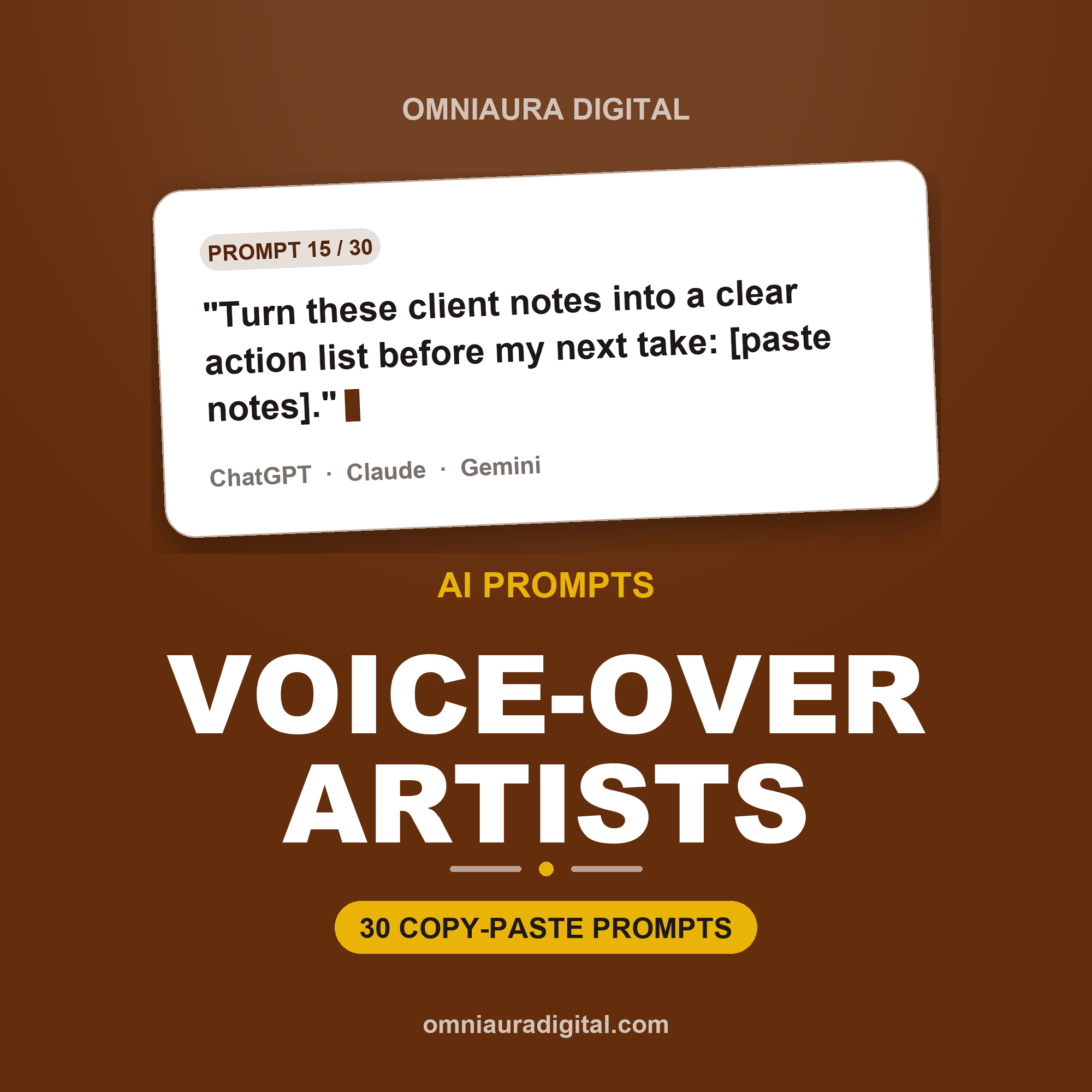 AI Prompt Pack for Voice-Over Artists — ChatGPT, Claude & Gemini