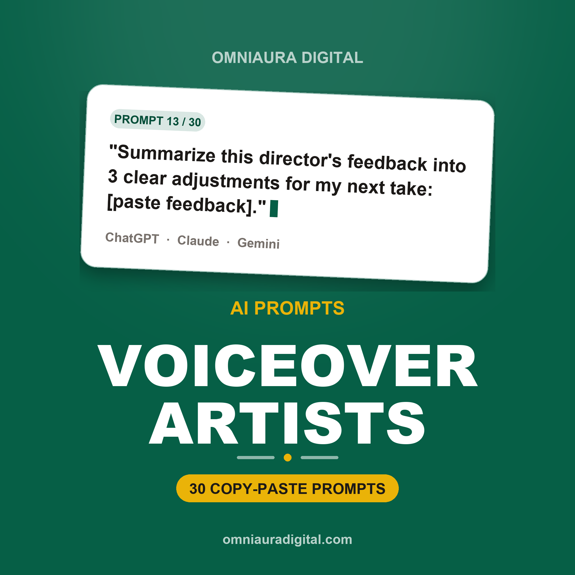 AI Prompt Pack for Voiceover Artists — ChatGPT, Claude & Gemini
