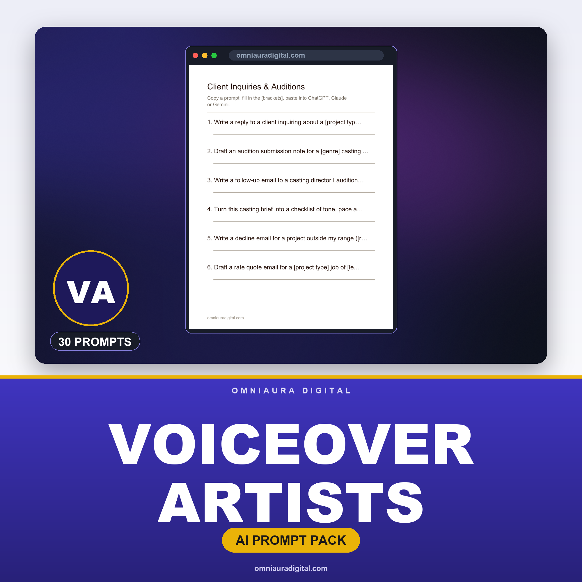 AI Prompt Pack for Voiceover Artists — ChatGPT, Claude & Gemini